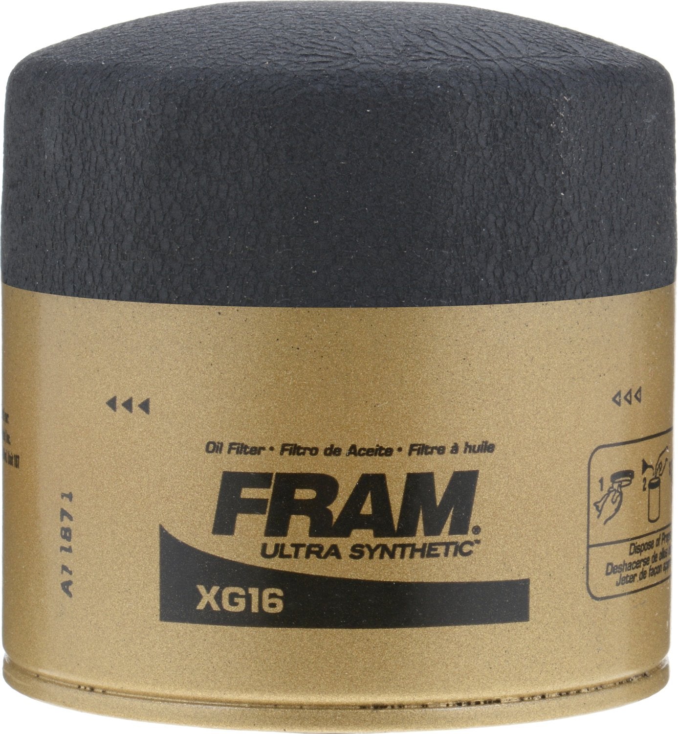 FRAM Ultra Synthetic Automotive Replacement Oil Filter, Designed for Synthetic Oil Changes Lasting up to 20k Miles, XG16 with SureGrip (Pack of 1)