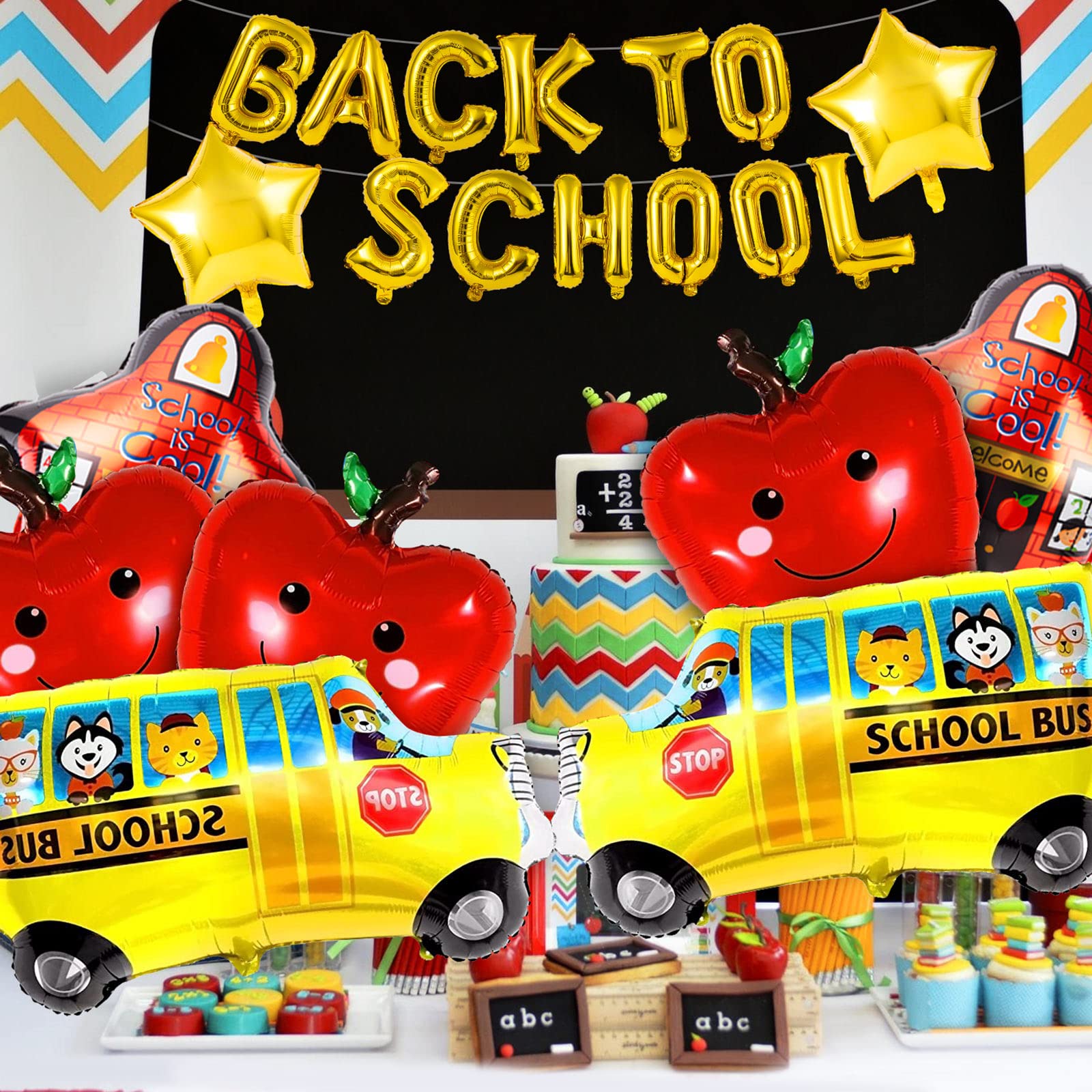 20Pcs Back to School Balloon, Welcome School Bus Foil Balloons, Happy Apple Helium Mylar Balloons Bulk for School Party Decorations