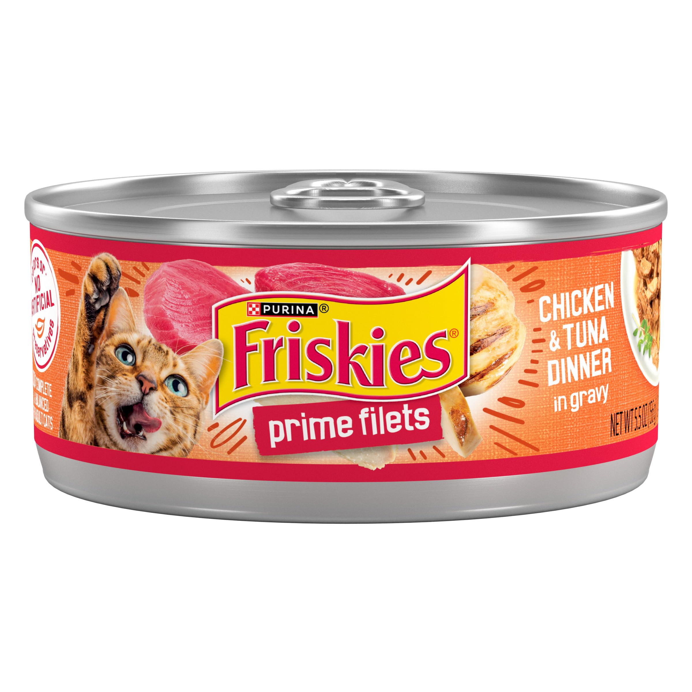 Purina Friskies Prime Filets Chicken and Tuna Dinner in Wet Cat Food Gravy - (Pack of 24) 5.5 oz. Cans