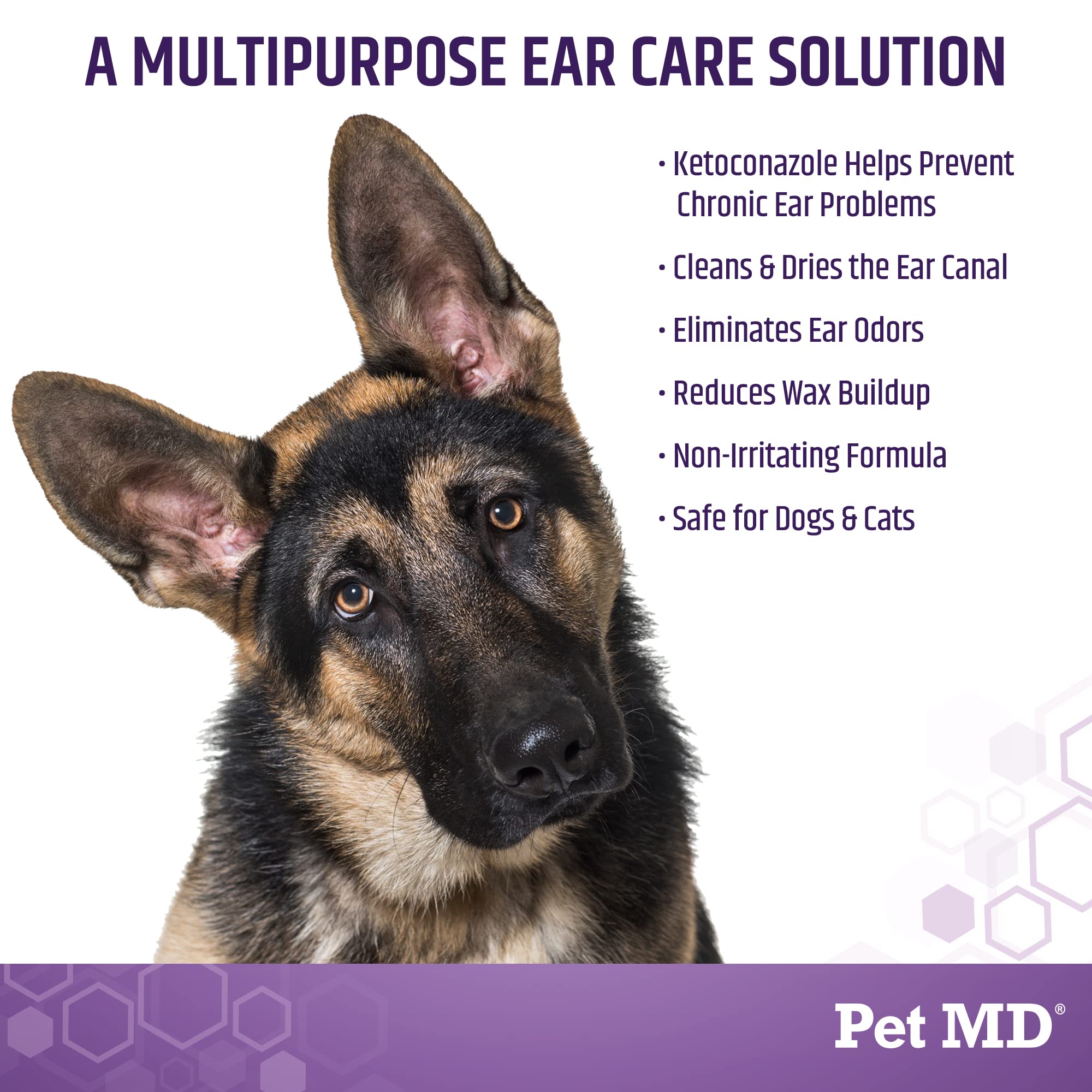 Pet MD Veterinary Tris Flush Cat & Dog Ear Cleaner - and Infection Treatment with Ketoconazole 12 oz