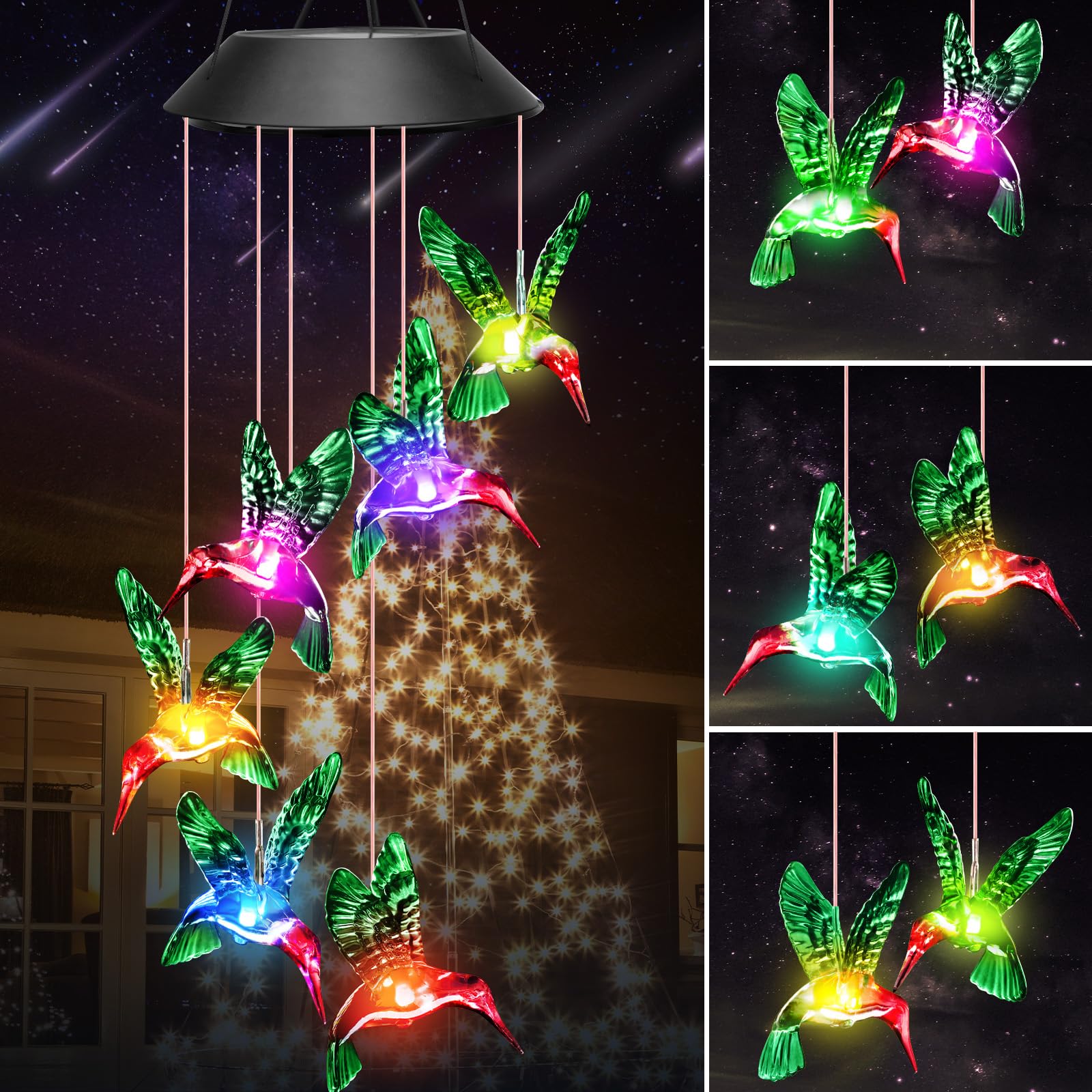 Stocking Stuffers for Women Thanksgiving Decorations Christmas Solar Lights Outdoor Gifts for Women Mom Grandma Wife, Winzwon Hummingbird Wind Chimes for Outside Garden Patio Yard Porch.