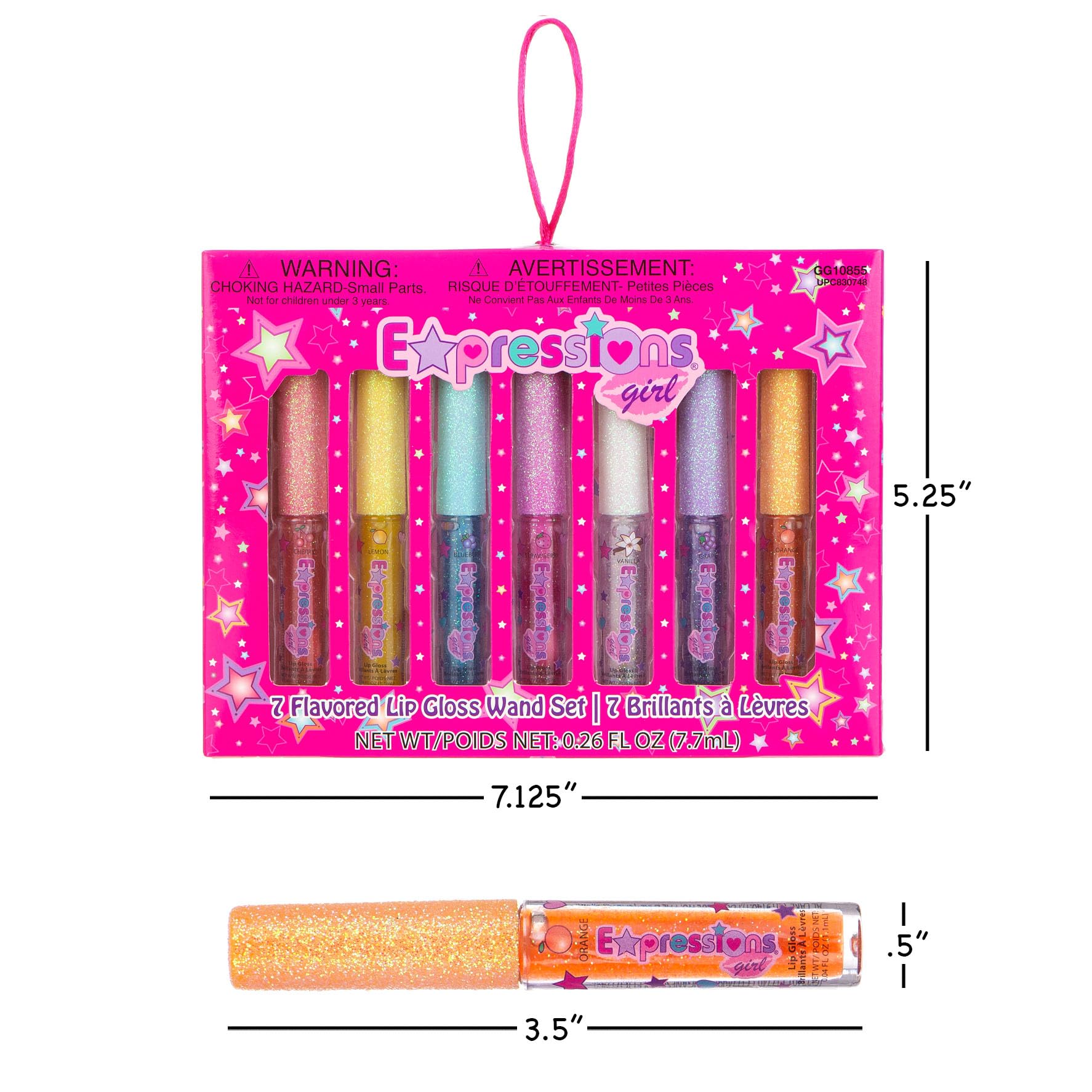 Expressions 7pc Fruity Flavored Lip Gloss Set - Lip Gloss in Assorted Fruity Flavors, Non Toxic Makeup for Kids & Teens