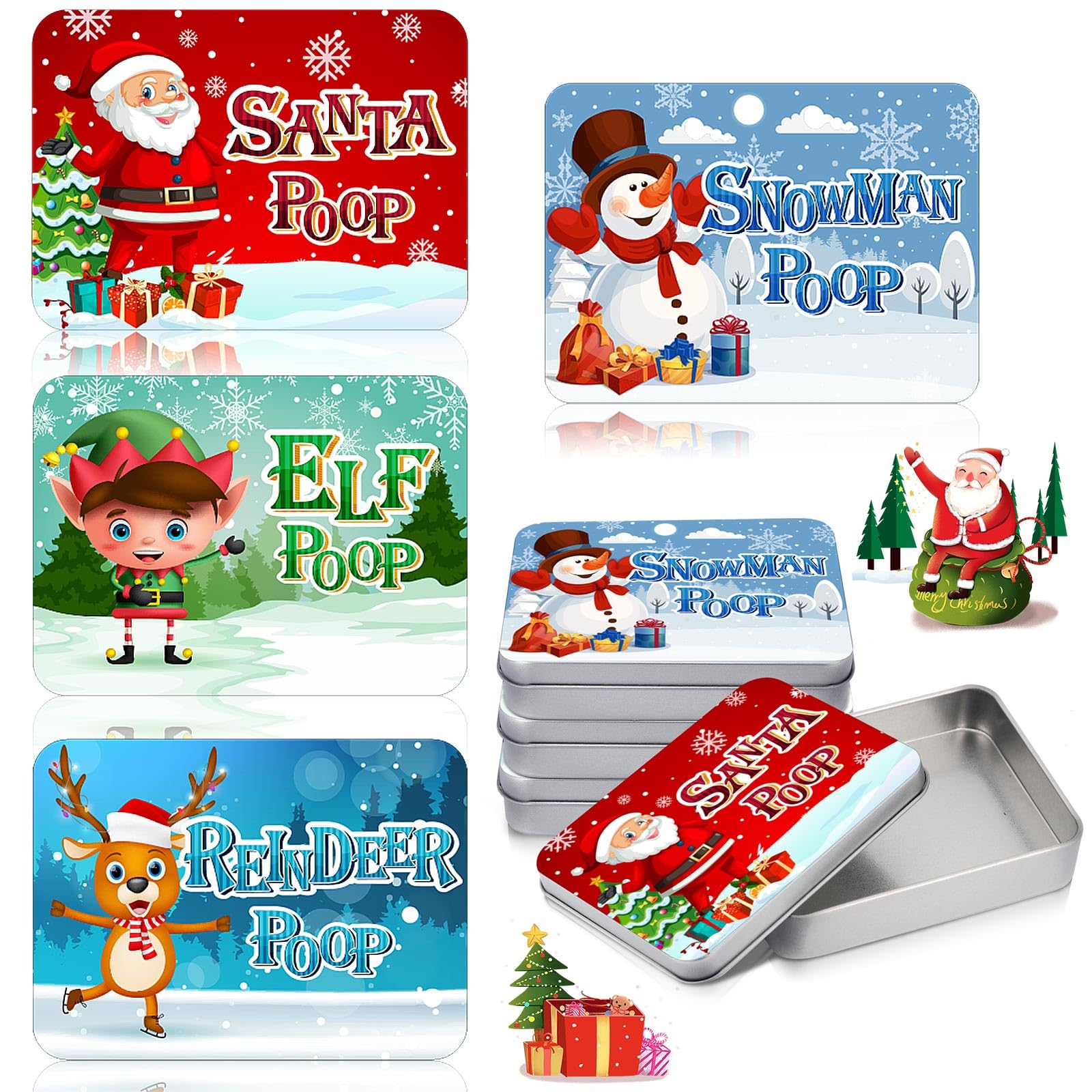 Zhengmy 4 Pack 4 Pack Novelty Character Mint Tins Christmas Stocking Stuffers Christmas Mint Tins Gift Funny Candy Metal Box for Kids Teen Boy Adult, 4 Style