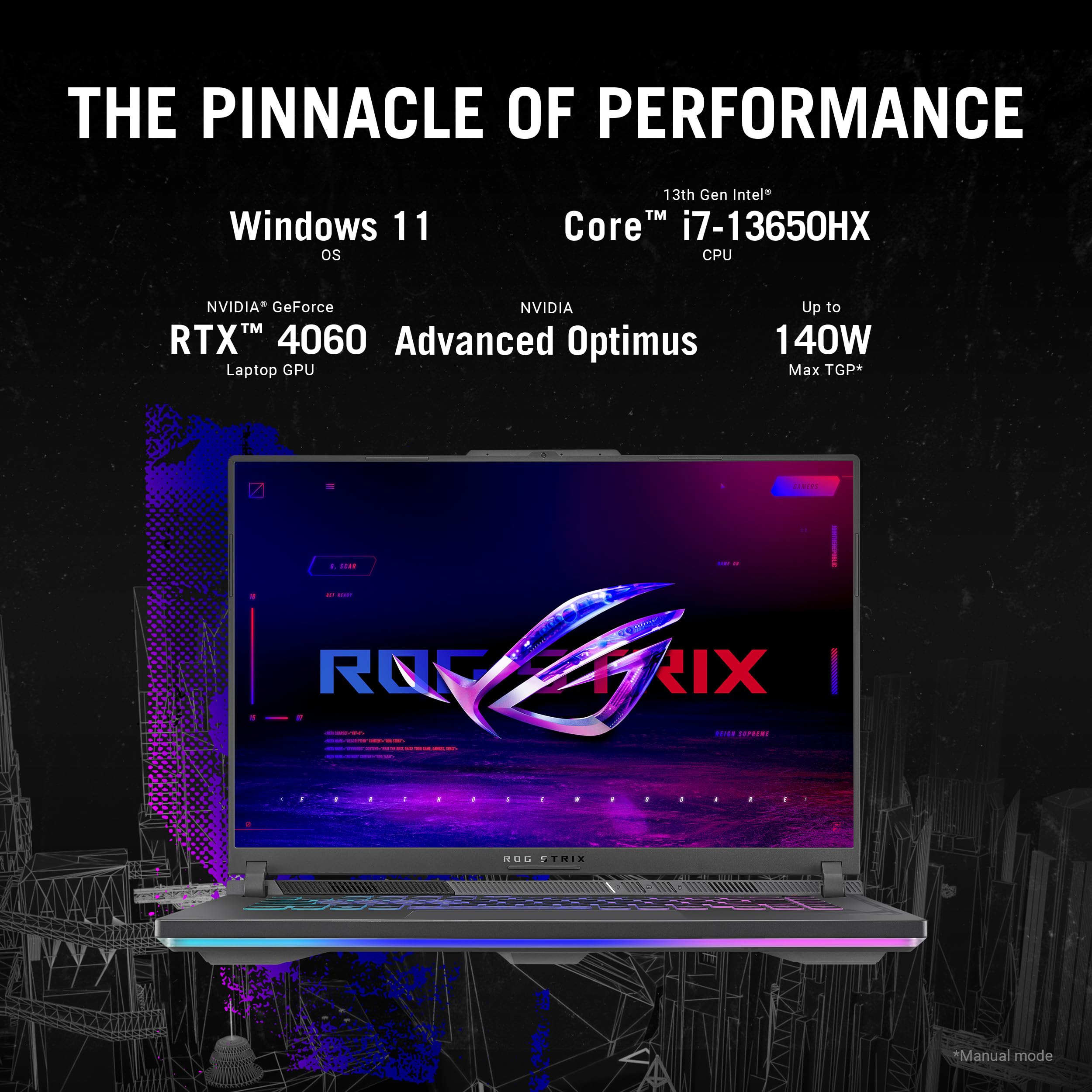 ASUS ROG Strix G16 Gaming Laptop, 165Hz Display, NVIDIA® GeForce RTX™ 4060, Intel Core i7-13650HX, 16GB DDR5, 1TB PCIe Gen4 SSD, Wi-Fi 6E, Windows 11, G614JV-AS74