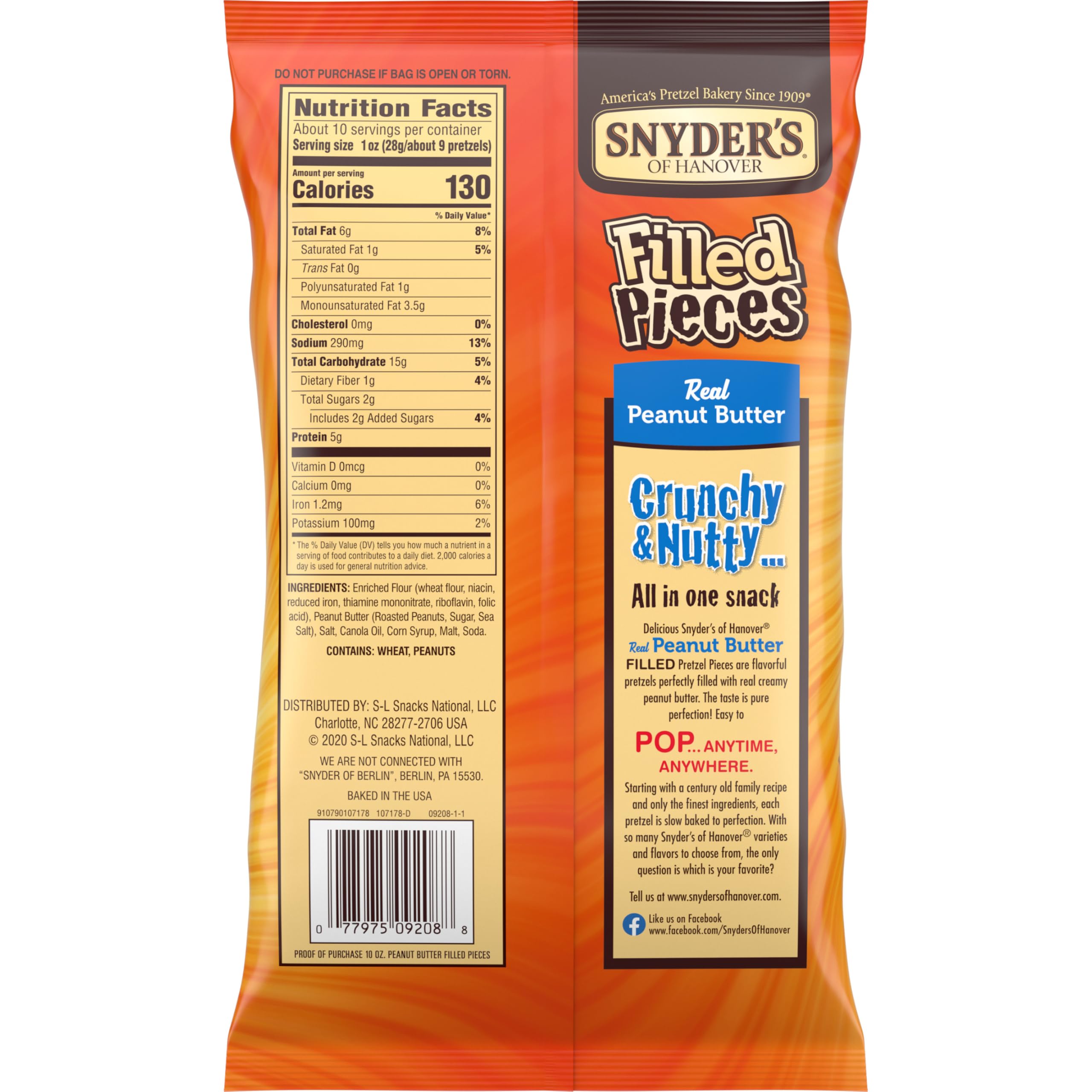 Snyder's of Hanover Pretzels Pieces, Peanut Butter Filled, 10 Ounce Bag