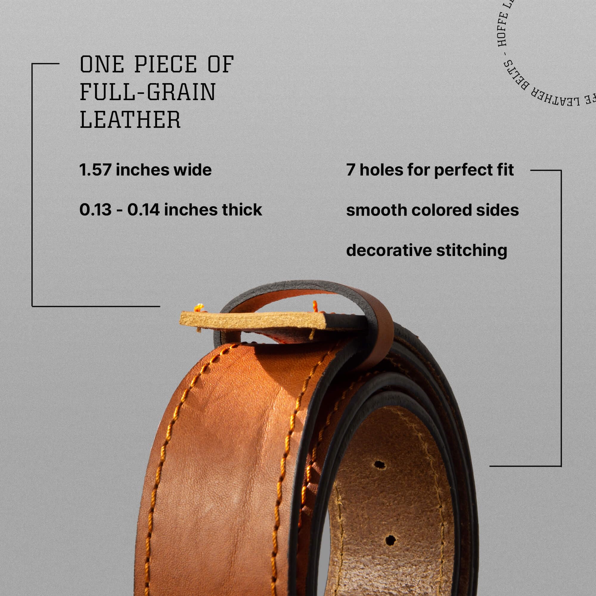 HoffeBelts Men's Leather Belt - Handmade Belts for Men with Buckle, Full Grain Leather Belts, Casual Brown Travis XXL