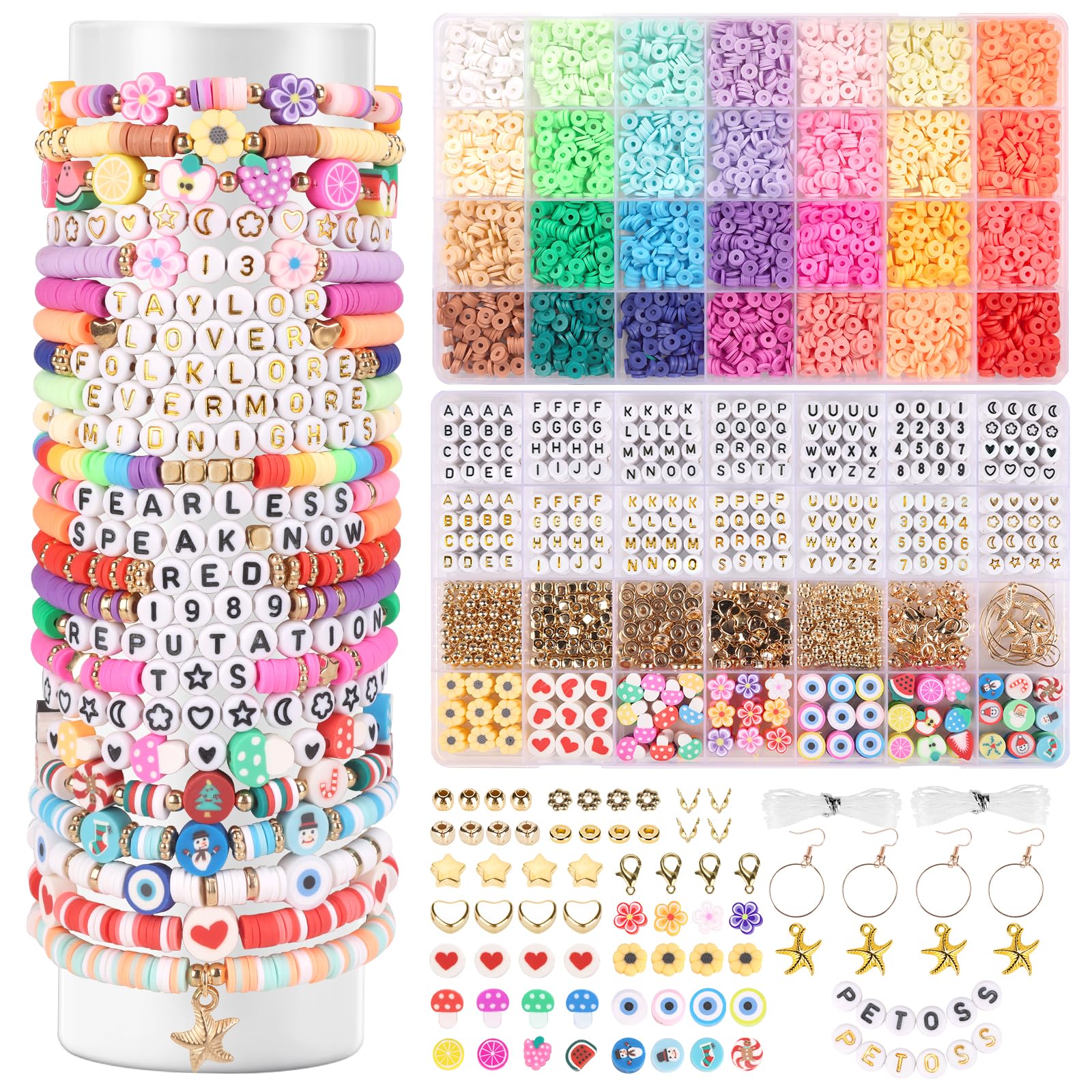 Friendship Bracelet Kit,4660 Clay Beads Bracelet Making Kit,Flat Preppy Beads for Jewelry Making,Polymer Heishi Beads with Charms Gifts for Teen Girls Crafts