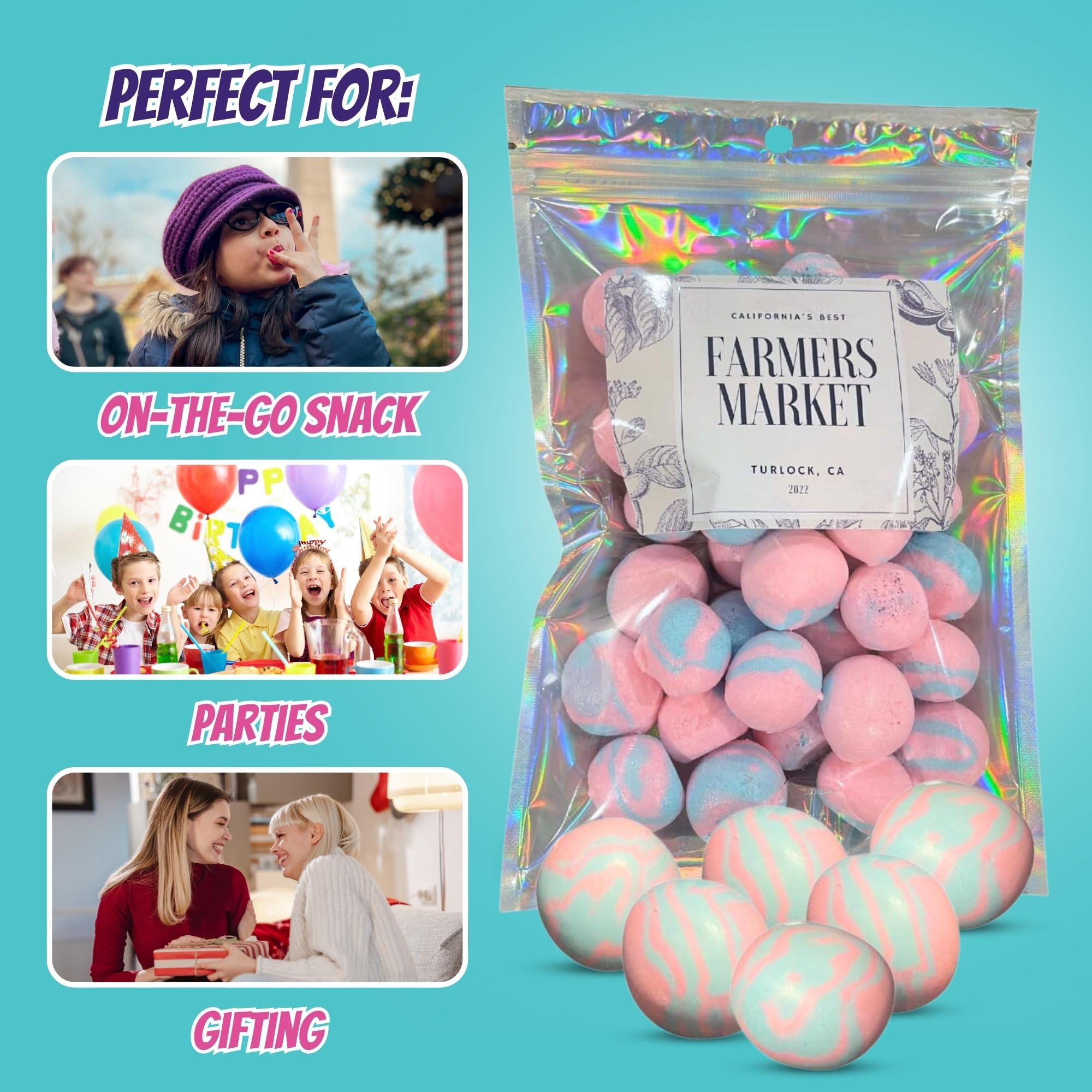 Farmers Market Cotton Candy Taffy - Blue And Pink, Freeze-Dried Freshness, Fluffy, Soft Texture - Whipped Cotton Candy Taffy, (2 oz)