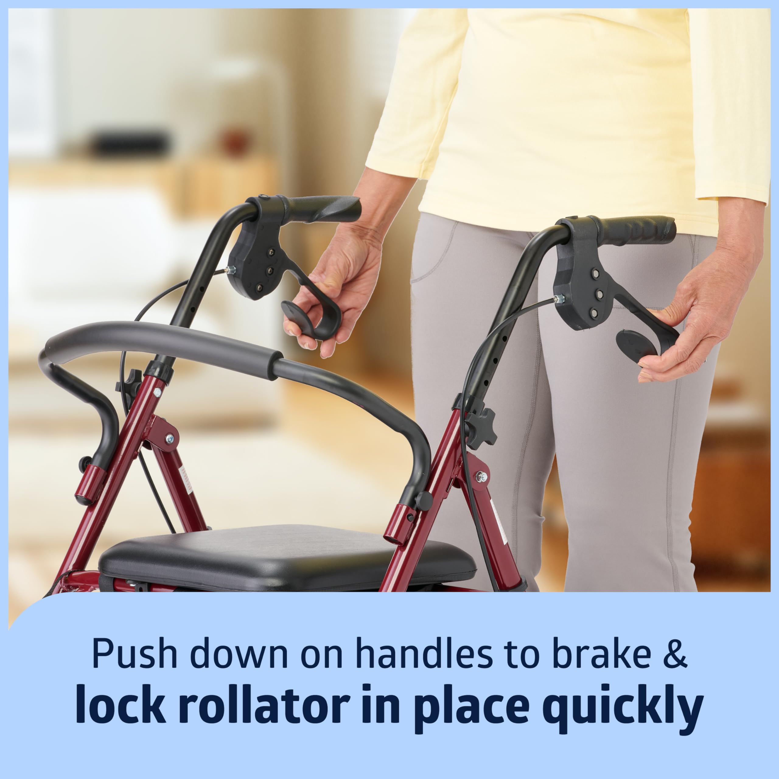 Medline Steel Rollator Walker for Adult Mobility Impairment, Burgundy, 350 lb. Weight Capacity, 6” Wheels, Foldable, Adjustable Handles, Rolling Walker for Seniors