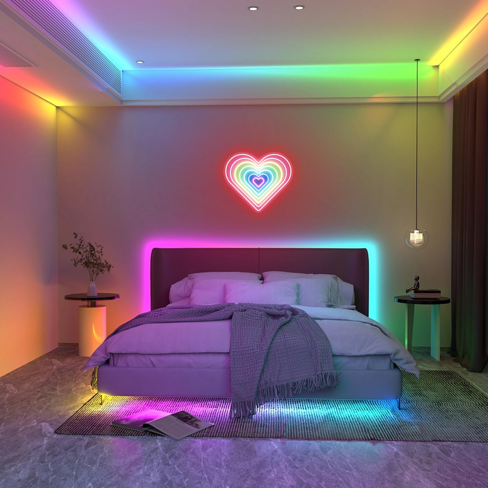 iDecoMart Dancing Heart with Dynamic Effect | Remote Control Heart Shaped Neon Sign | Battery Powered LED Neon Light for Valentine, Wedding, Romantic Home, Party, Event, Bedroom, and Living Room Decor