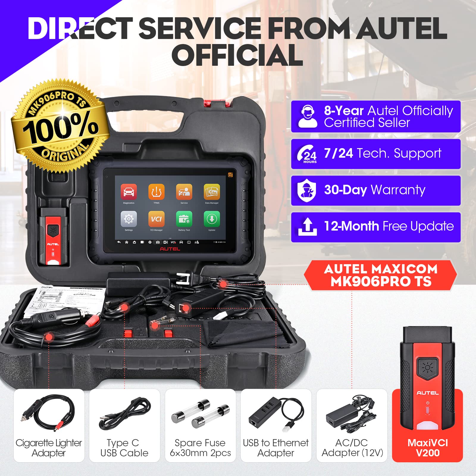 Autel MaxiCOM MK906 Pro-TS Scanner: 2024 Updated of MaxiSYS MS906 Pro-TS MS906TS with CAN FD/DoIP, ECU Coding, Full TPMS, Bidirectional Control, 36+ Service, Full Diagnose, WiFi Print, Auto Scan 2.0