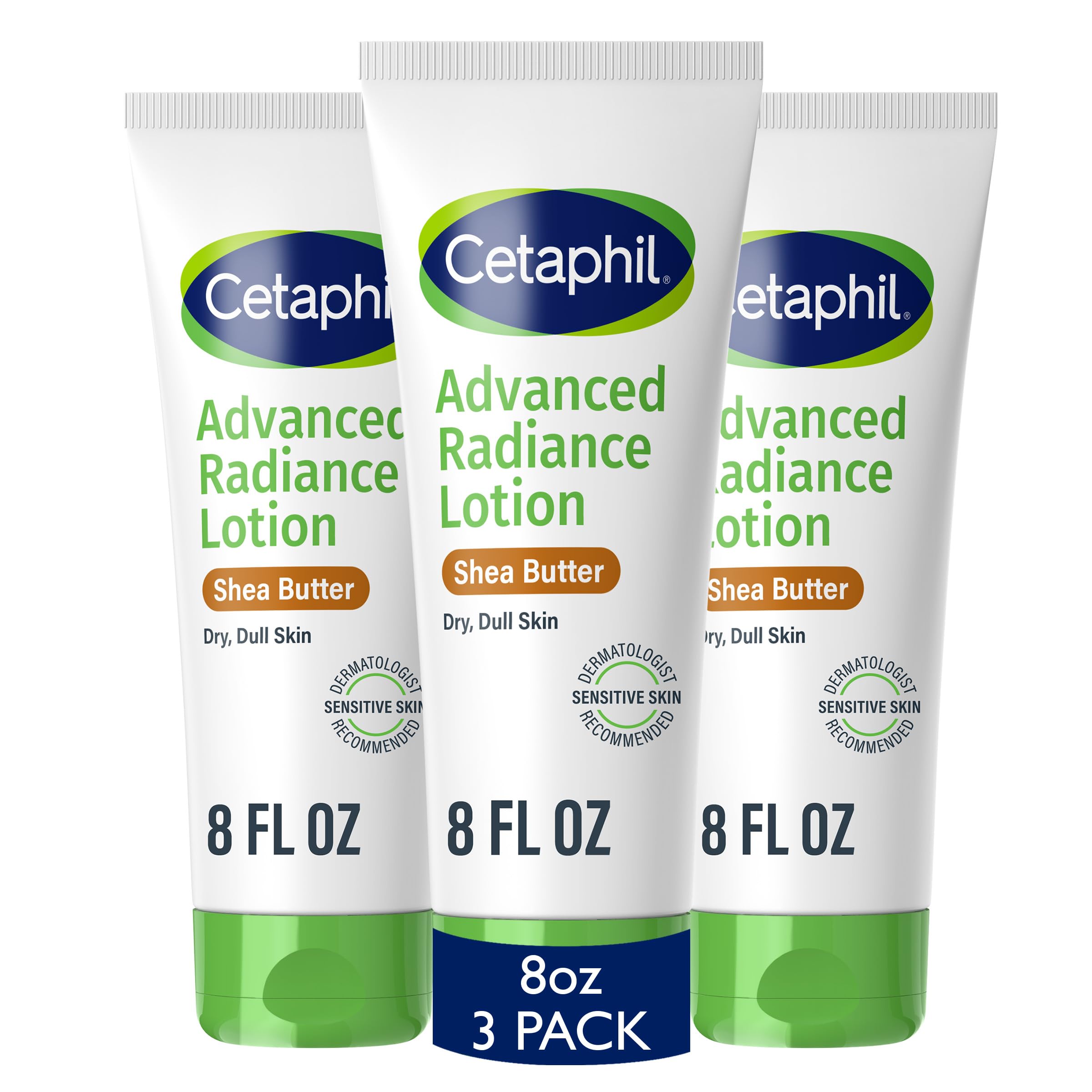 Cetaphil Body Lotion, Advanced Radiance Lotion with Shea Butter for Dry, Sensitive Skin, 8 oz Pack of 3, Fragrance Free, Hypoallergenic, Non-Comedogenic