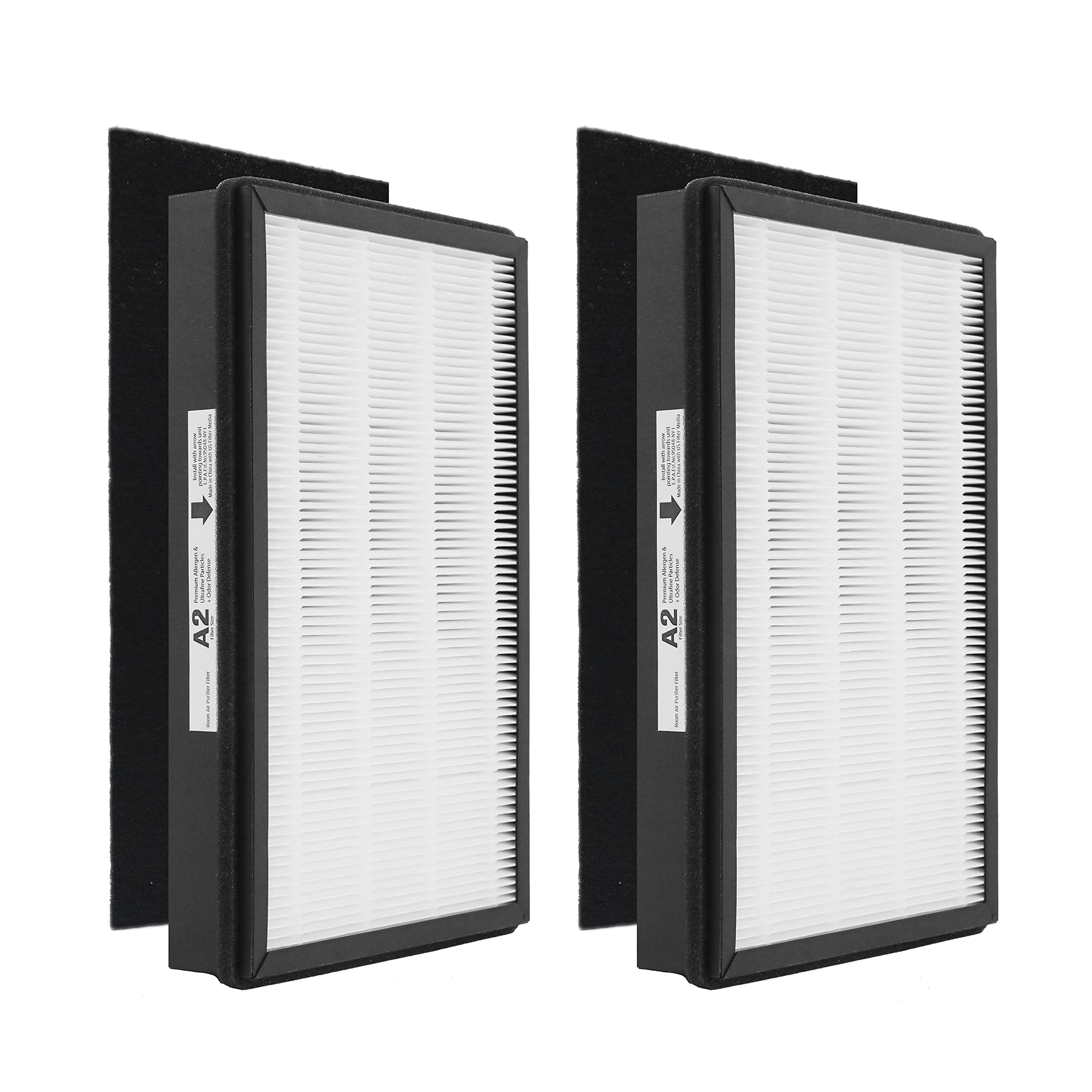 A2 Size H13 True HEPA Replacement Filter, Compatible with Filtrete Room Air Purifier Devices FAP-C02-A2, FAP-C03-A2, FAP-T03-A2, Part # 1150101, 2 HEPA + 2 Carbon pre-filters, 2 Pack