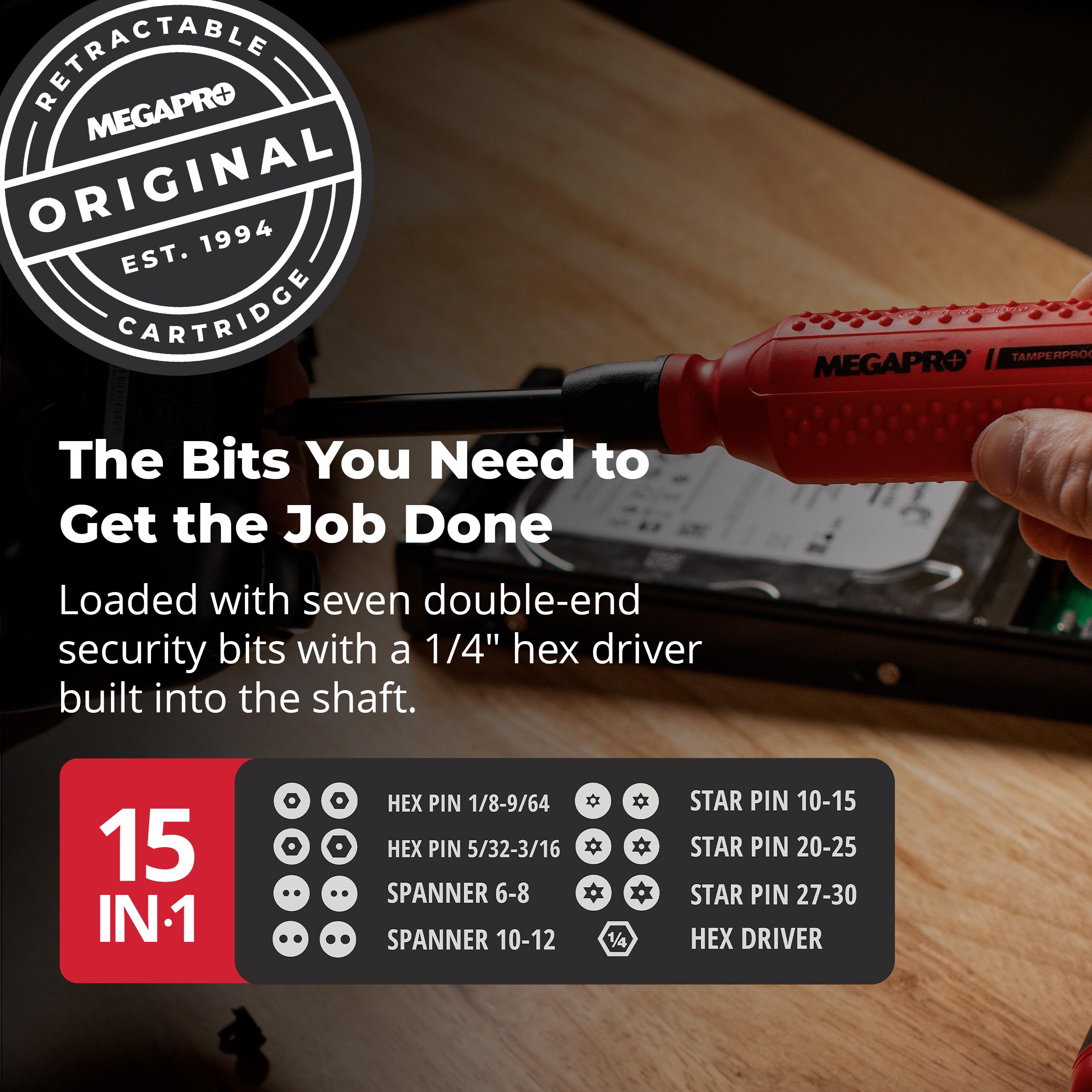 Megapro 151TP - Tamperproof 15-in-1 Multi-bit Screwdriver (Black/Red)