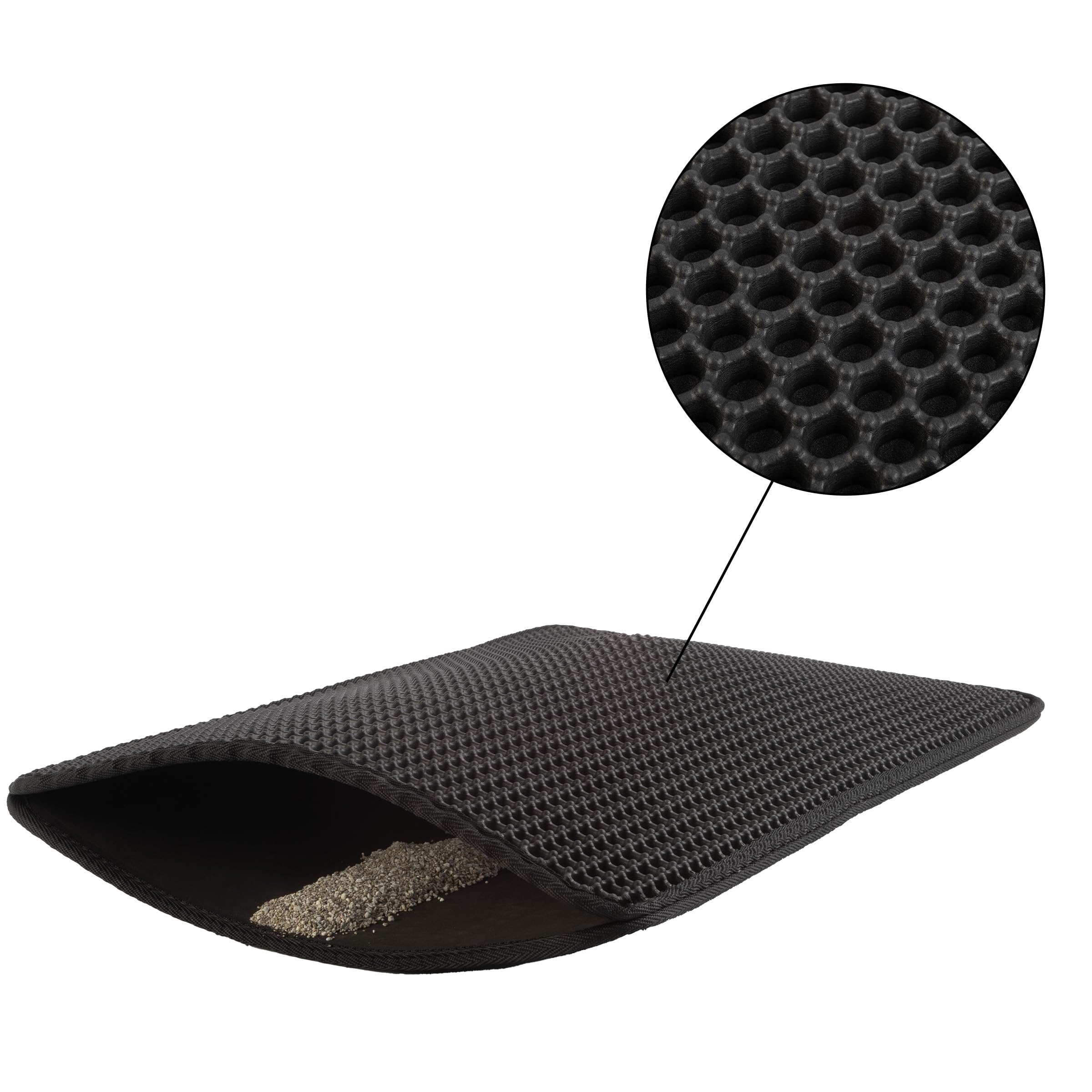 Cat Litter Mat - 24x15 Waterproof Litter Box Mat with Dual-Layer Honeycomb Design for Trapping Litter - Slip-Resistant Cat Mat by PETMAKER (Black)