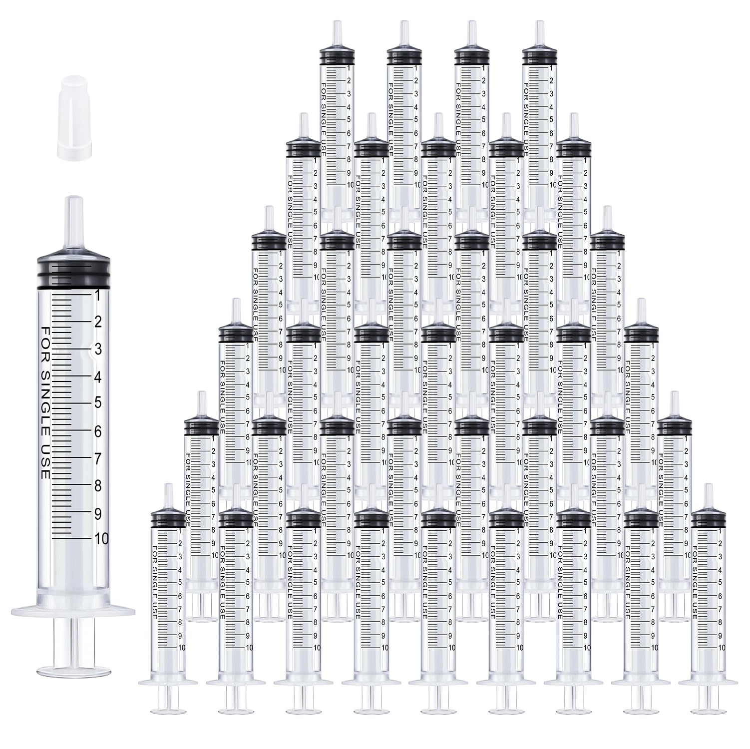 10ml Syringes Bulk 200 Pack Plastic Large Syringe with Tip Cap, Measuring Syringe, Oral Syringe for Scientific Labs, Feeding Pets, Measurement,Refilling, No Needle, Individually Sterilized Sealed