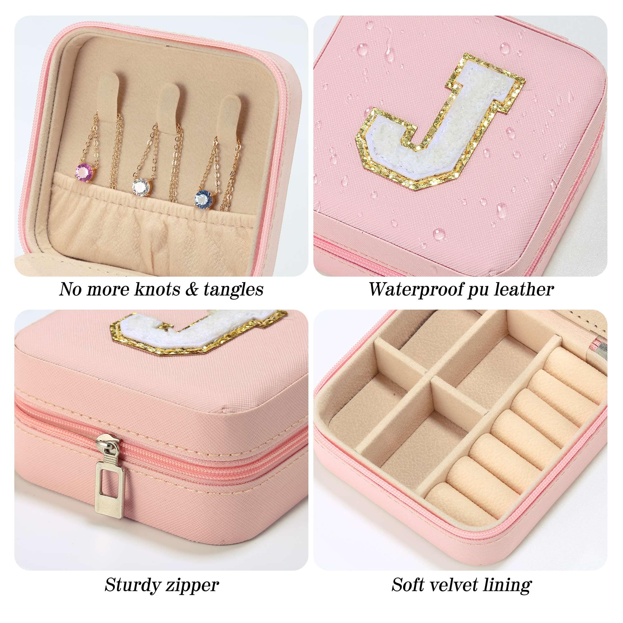 Parima Preppy Travel Jewelry Box - Personalized Trendy Letter Jewelry Organizer Box for Girls, Travel Gifts for Teen Girls Trendy Stuff | Graduation Gifts for Girls Fashion - Letter C, Pink