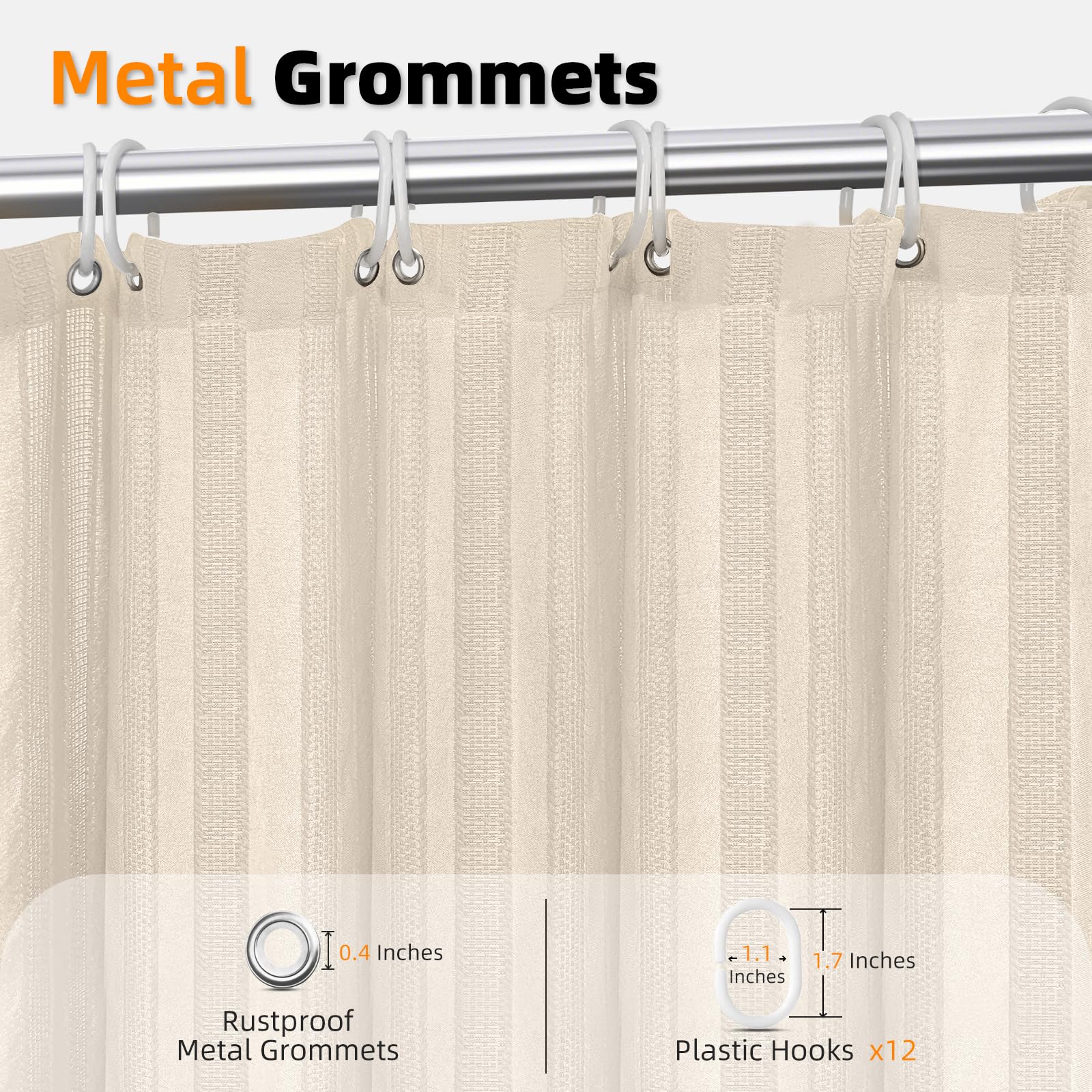 Seasonwood Beige Boho Shower Curtain 72 x 72 Textured Vertical Striped Shower Curtain Bohemian Chic Tassel Neutral Shower Curtains Beige/Cream