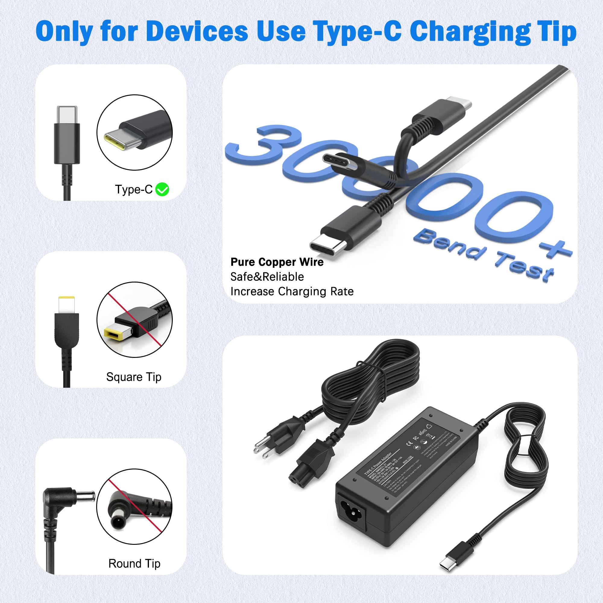 VJYUIJAY Universal 65W USB C Laptop Charger Compatible with HP chromebook Lenovo Dell Acer Asus Samsung Google Computer Type C Power Adapter