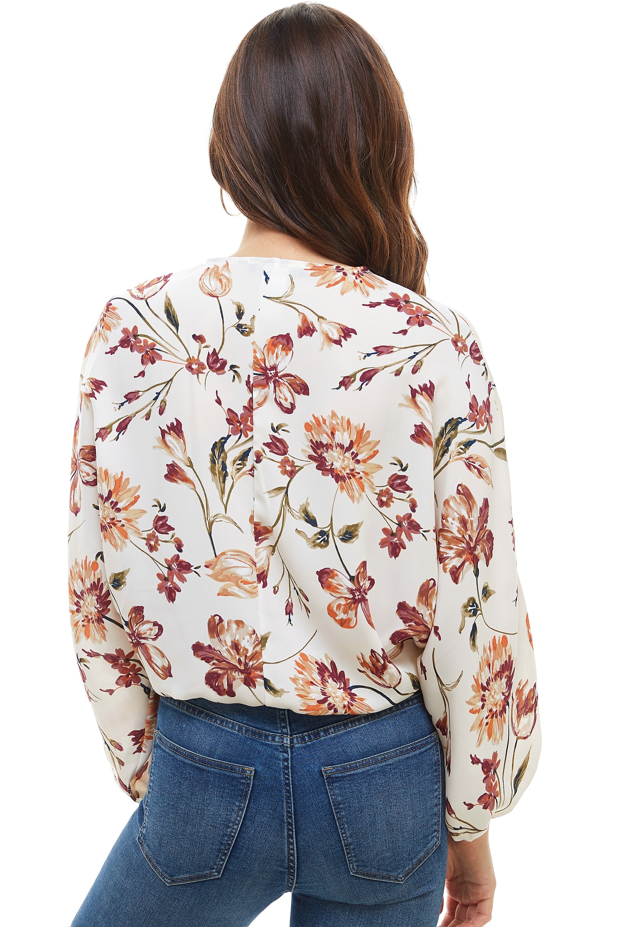 Floral Wide Sleeve Surplice Blouse