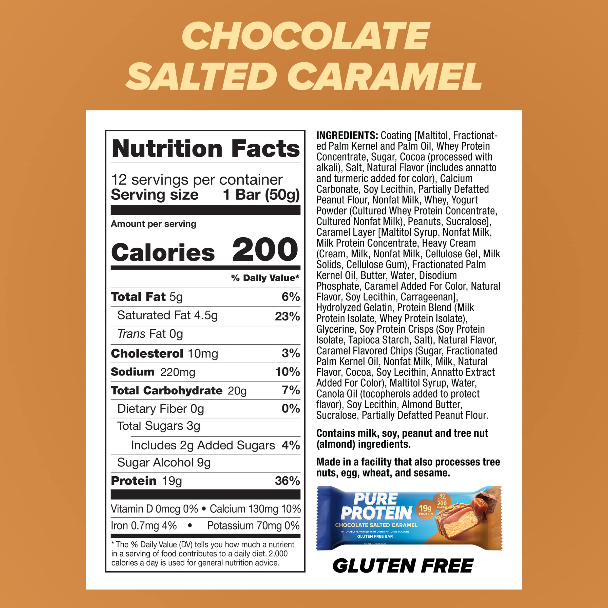 Pure Protein Bars, High Protein, Nutritious Snacks to Support Energy, Low Sugar, Gluten Free, Chocolate Salted Caramel, 1.76 oz., 12 Count (Pack of 1) (Packaging May Vary)