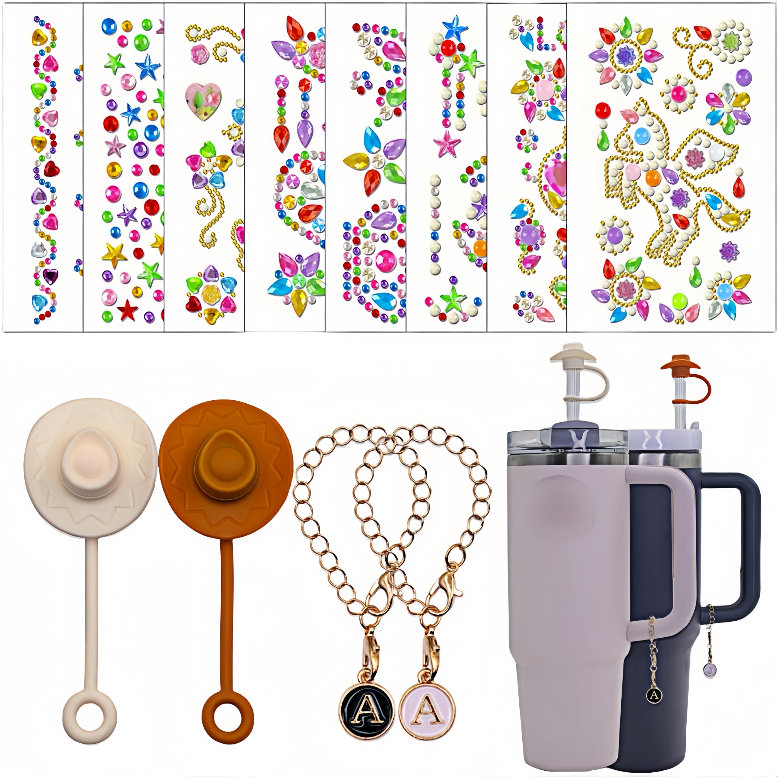 210pcs Water Bottle Stickers and 4pcs Cowboy Straw Covers Cap for Stanley