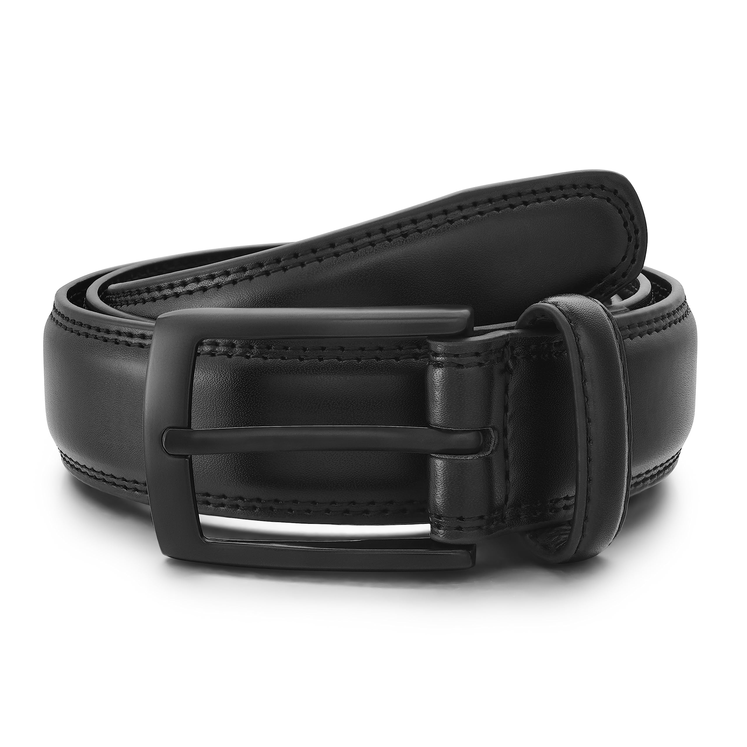 MILORDE Men's Genuine Leather Dress Belt, Handmade, 100% Cow Leather(Matte Black36 waist34-35