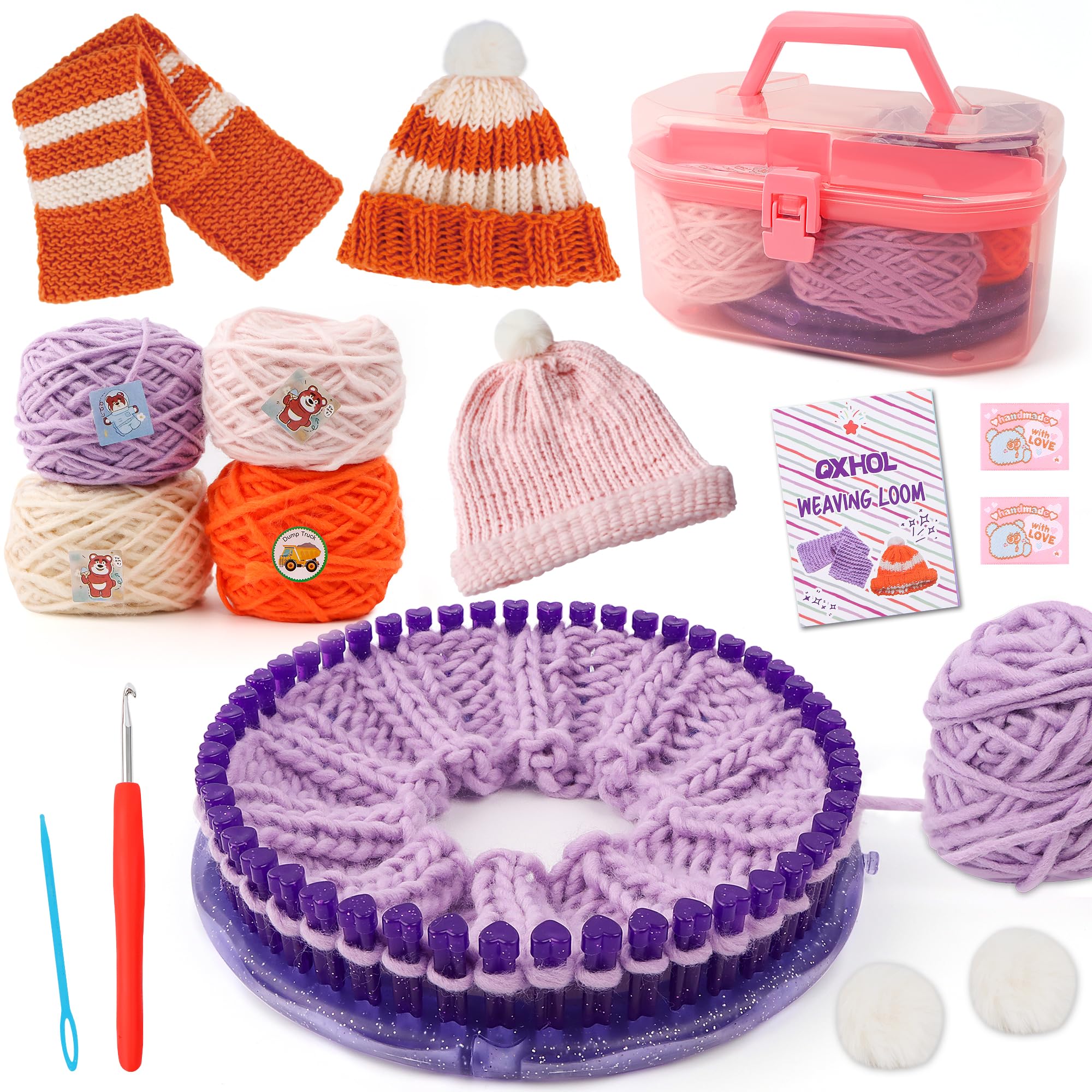 QXHOL Knit Hat Scarf Knitting Loom Kit - DIY Craft Kit for Beginners，Create Custom Hats & Scarves Ideas Christmas Birthday Gifts for Girls & Boys，Toys for Age Kids 6 7 8 9 10 11 12