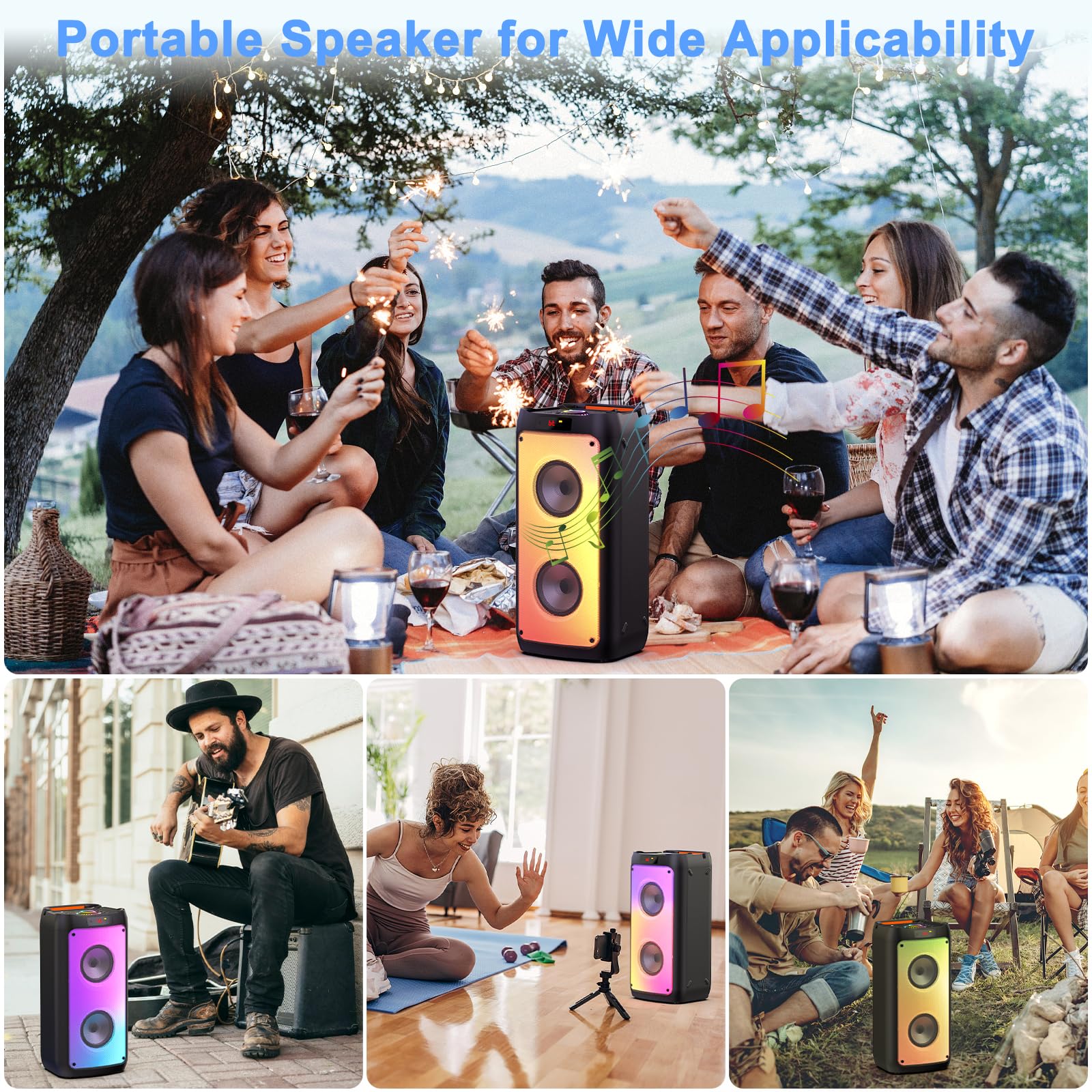 HWWR Karaoke Machine with 2 Wireless Microphones, Portable Bluetooth Speaker for Adults & Kids, Big Party PA System with Disco Lights for Gatherings, Stage Monitors, The Best Gifts for All