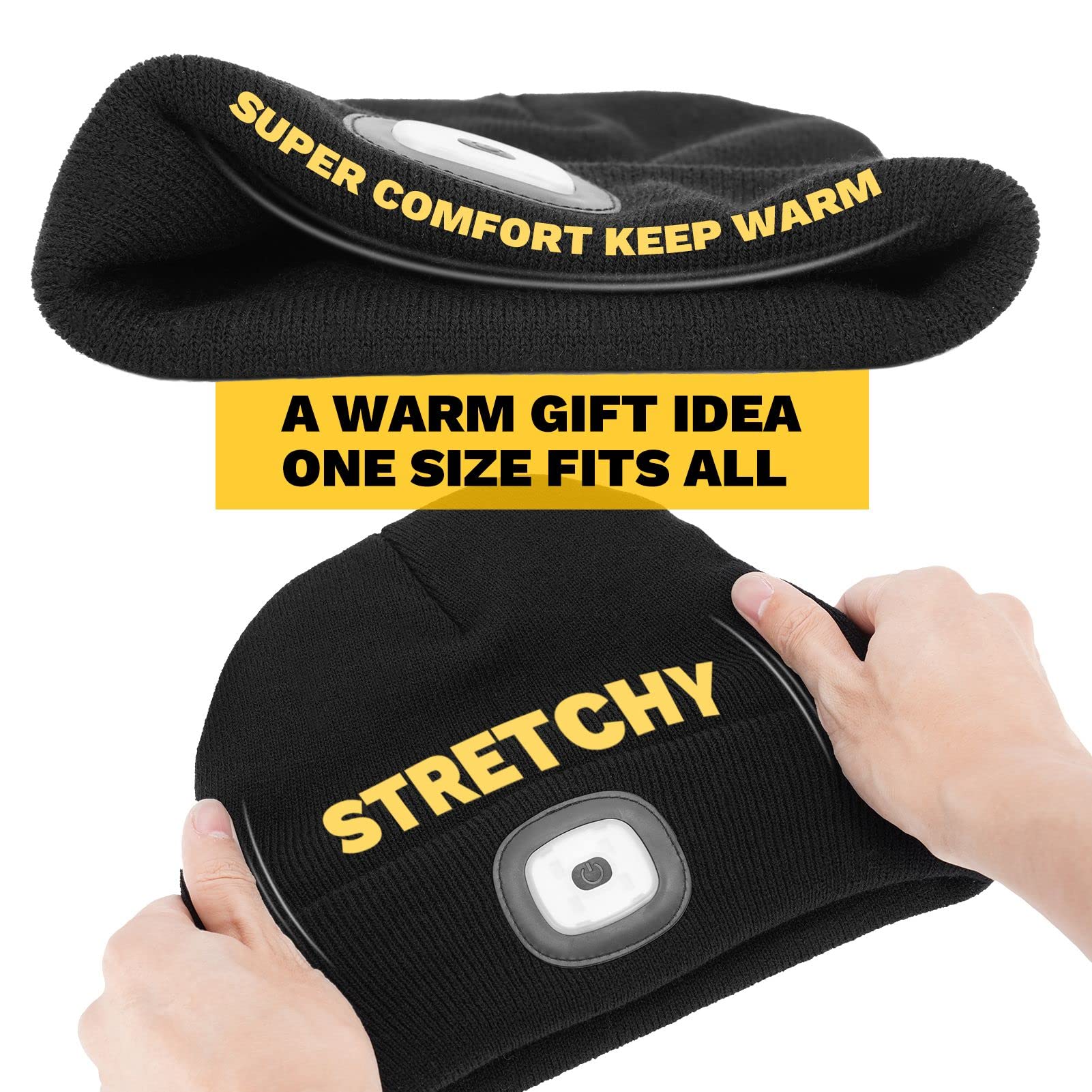 VIBELITE LED Beanie Hat with Light, USB Rechargeable LED Headlamp, Gifts for Christmas, Stocking Stuffers for Men Him Husband Boyfriend Dad Father, Orange