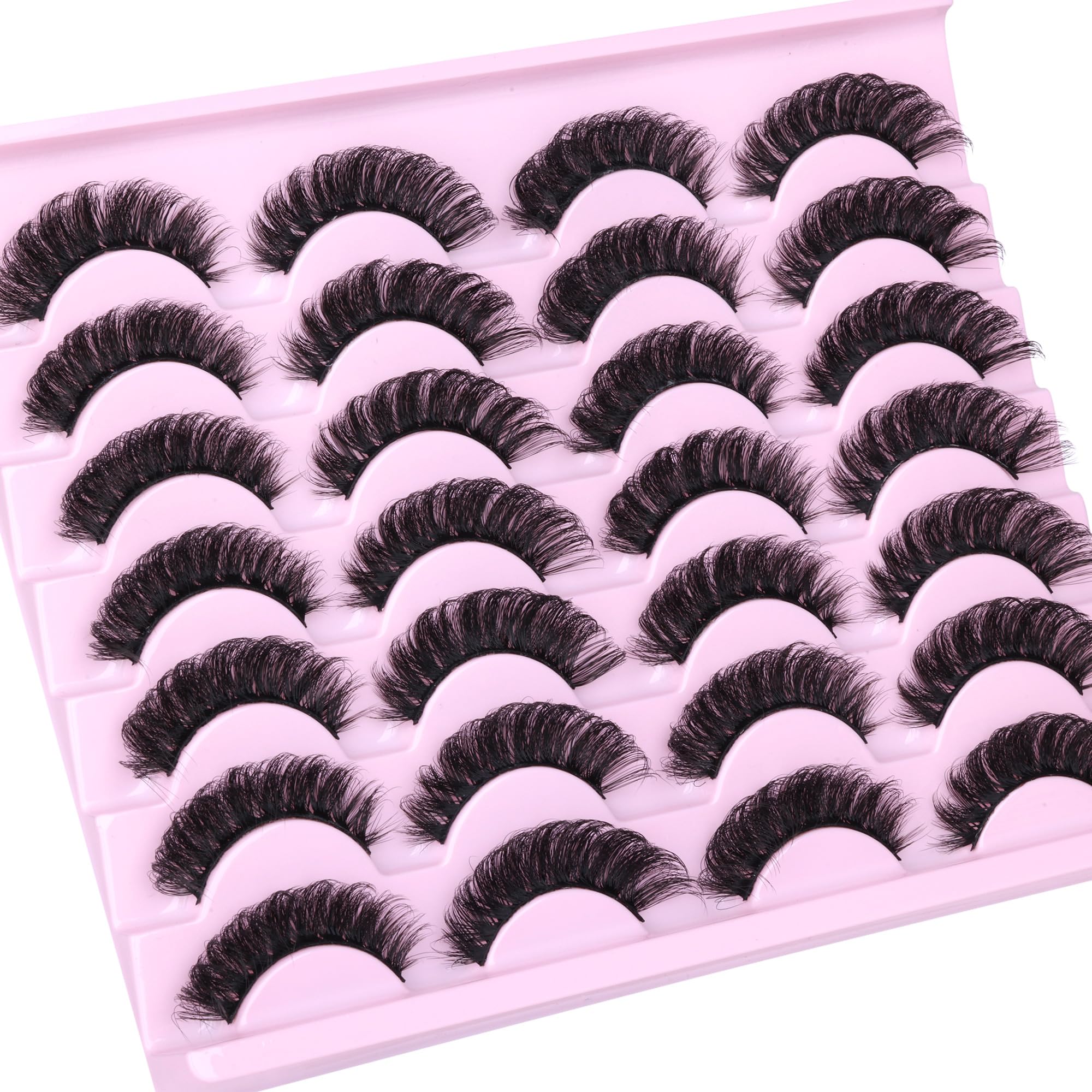 False Eyelashes Fluffy Russian Strip Lashes D Curl Fake Eyelashes Extension Wispy Cat Eye Lashes Handmade Soft Reusable 14 Pairs Lashes Pack