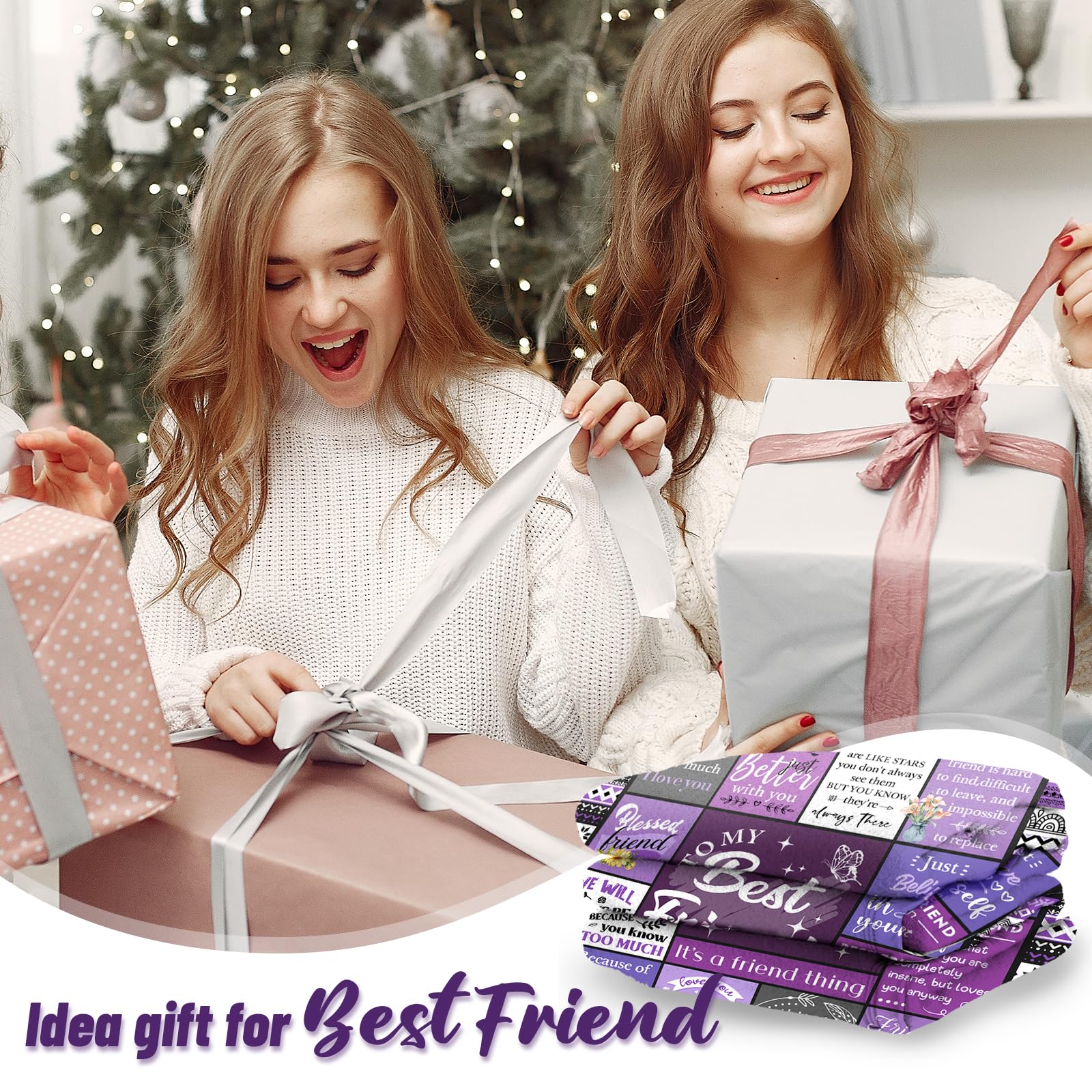 Ueedklaayy Best Friend Blanket Gifts, Best Friend Birthday Gifts for Women - Friendship Gift to My Best Friends, Bestie, BBF, Soul Sister, Long Distance Blanket Present 50x60in