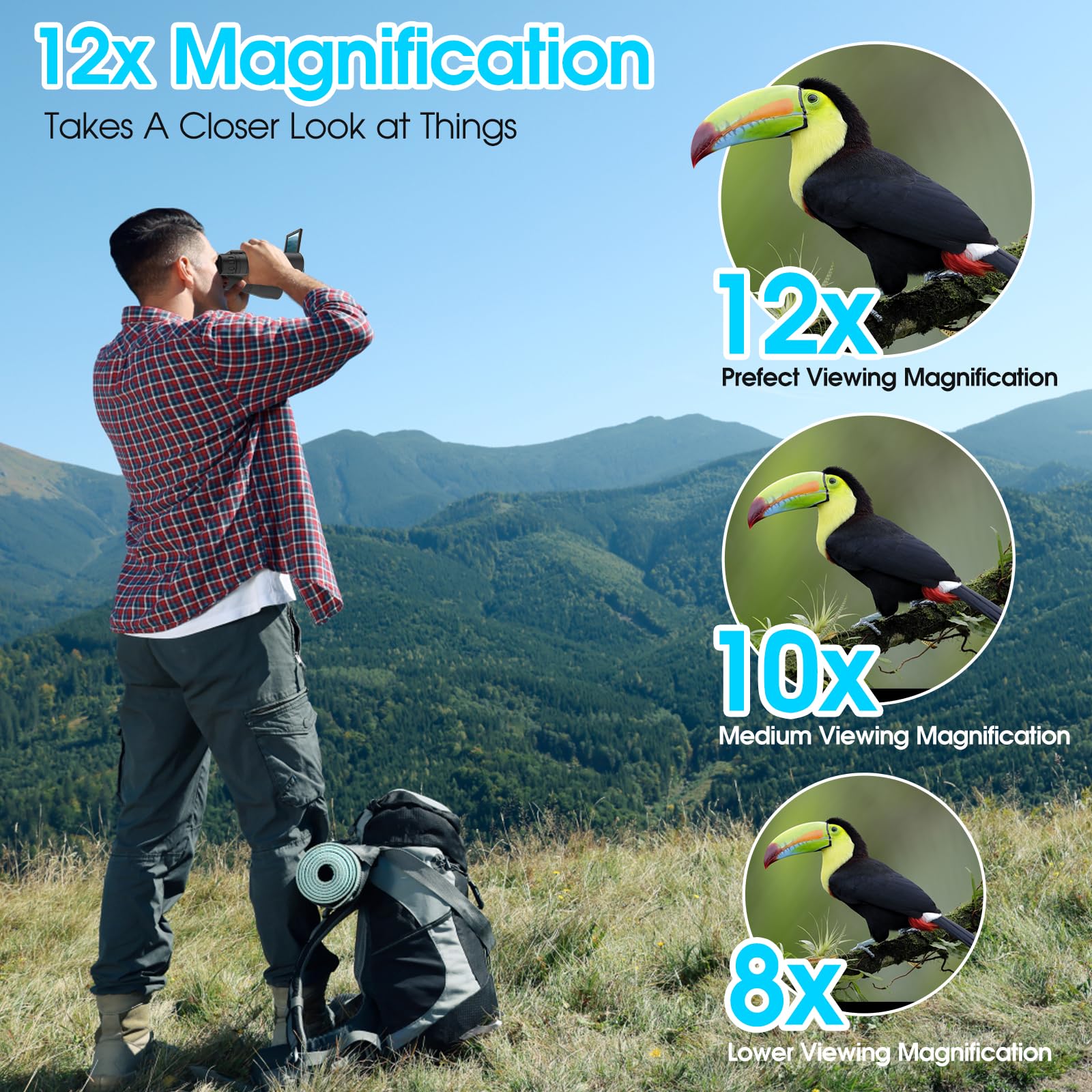 12x32 Binoculars with Built-in Camera, 2" LTPS Display 5MP 1080P Video Photo Recorder with 32GB Micro SD Card, High Powered Binoculars for Bird Watching Travel Hunting, Black