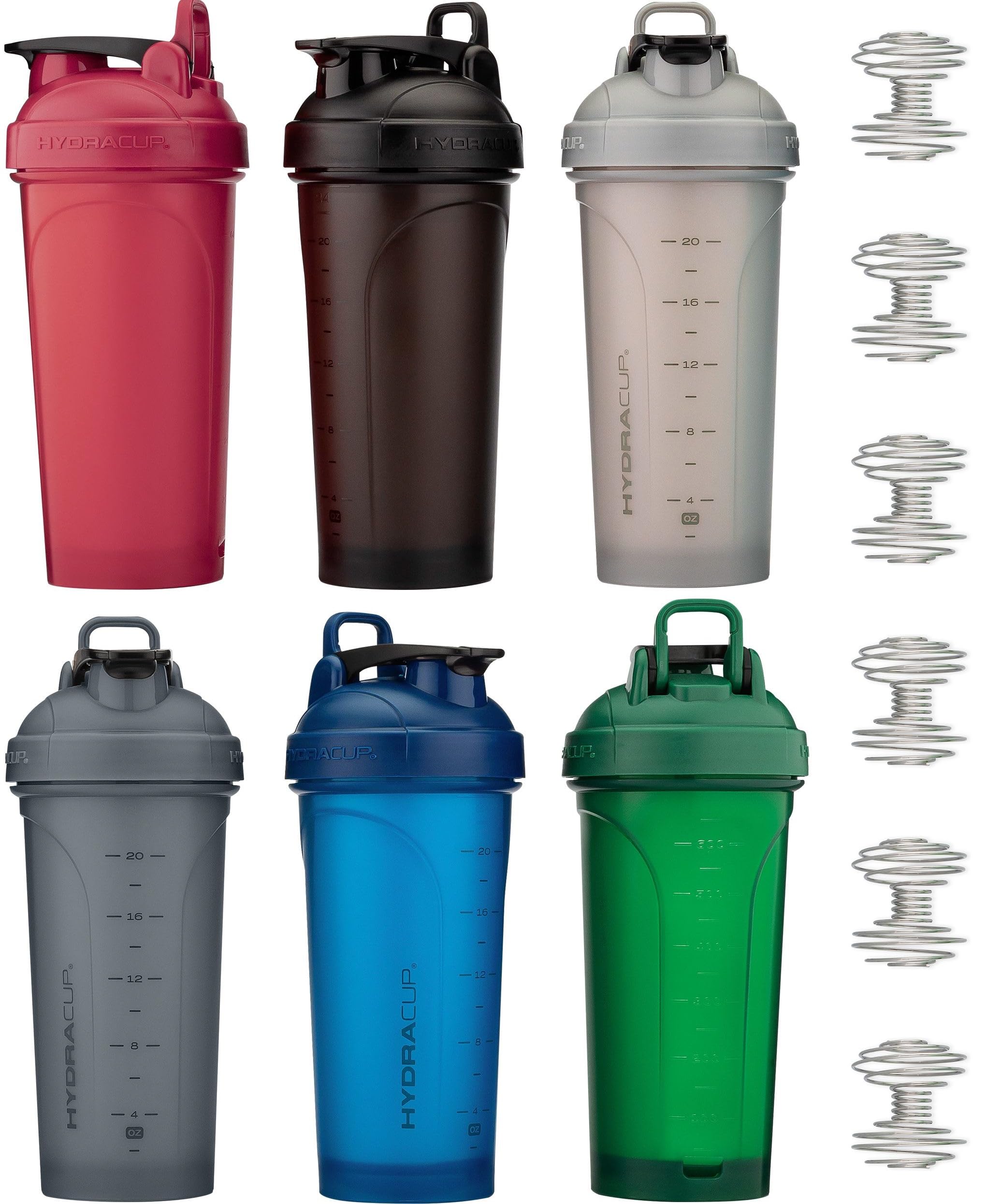 Hydra Cup - 6 Pack - 28oz Shaker Bottles | Protein Shaker Cups with Whisk Ball, Leak-Proof, Carry Handle | BPA-Free Gym Mixer for Protein Powder, Mixing Supplements