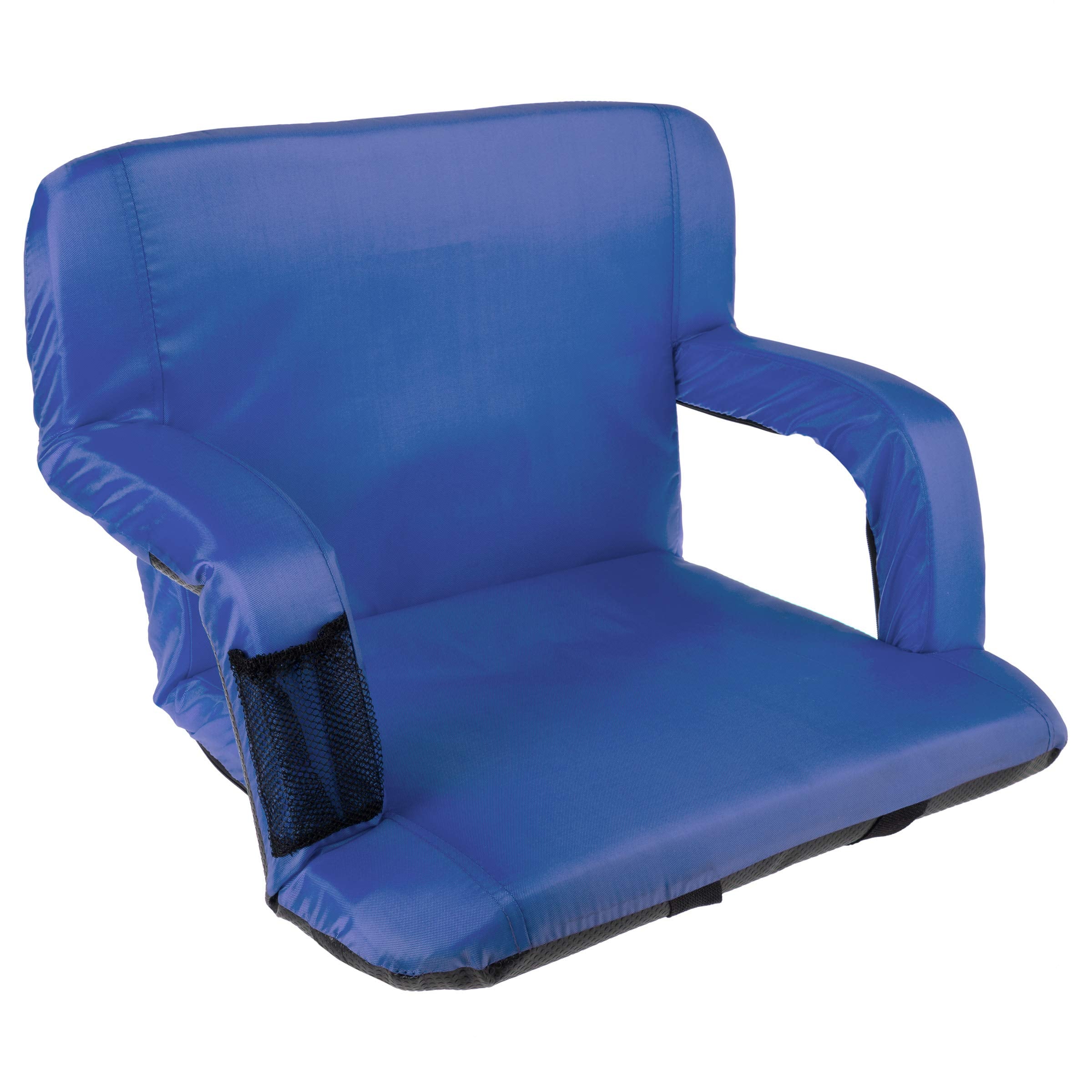 Home-Complete Wide Stadium Seat Chair - Bleacher Cushion with Padded Back Support, Armrests, 6 Reclining Positions and Portable Carry Straps (Blue)