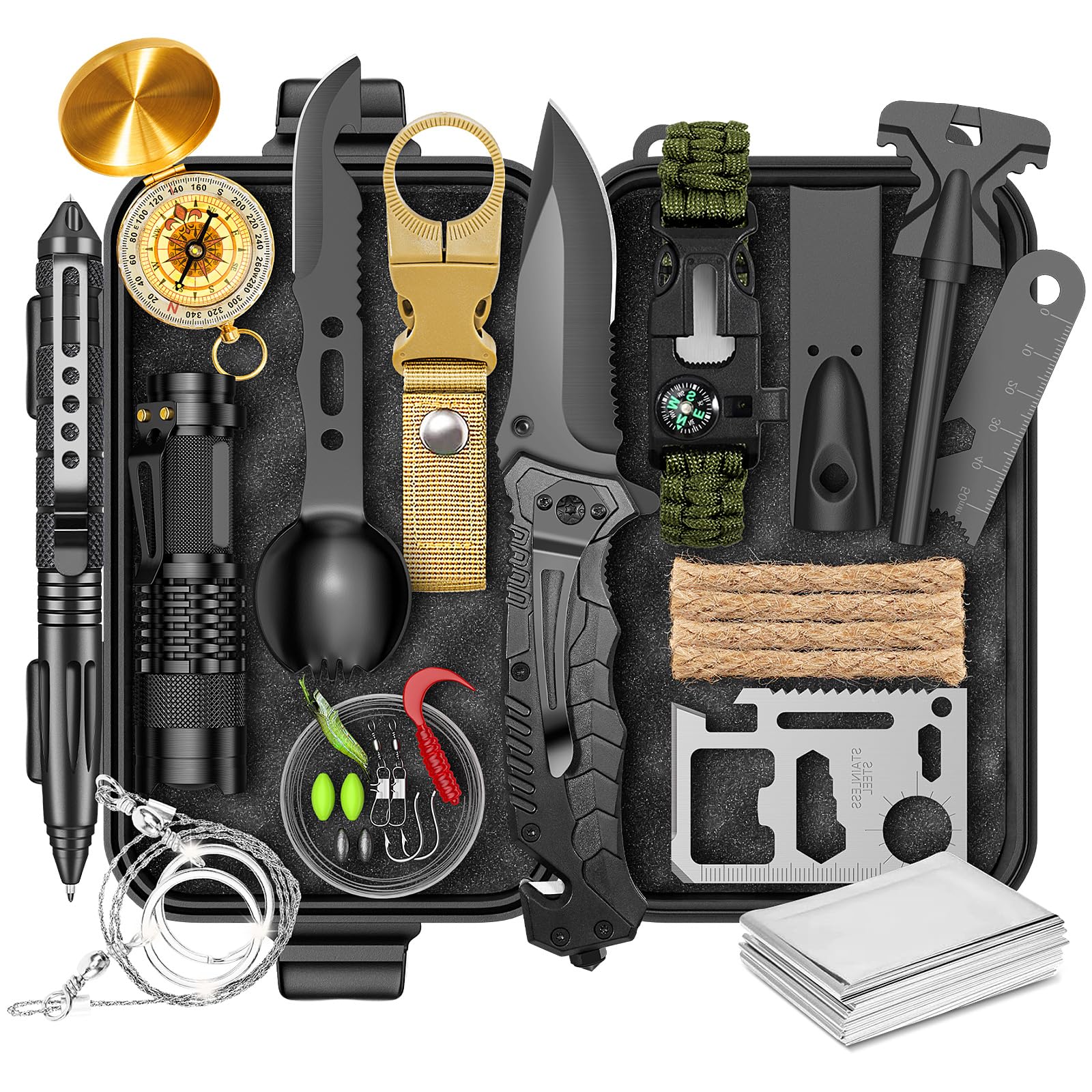 Gifts for Men Him Dad, Survival Kit and Equipment 25 Pcs, Christmas Stocking Stuffers,Camping Essentials, Survival Gear, Cool Gadgets for Men