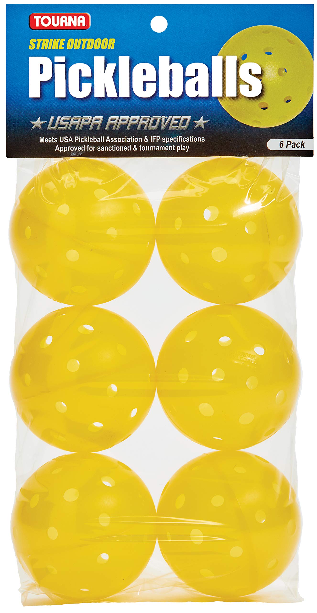 TOURNA Strike Outdoor Pickleballs (6 Pack) - USAPA Approved, Yellow