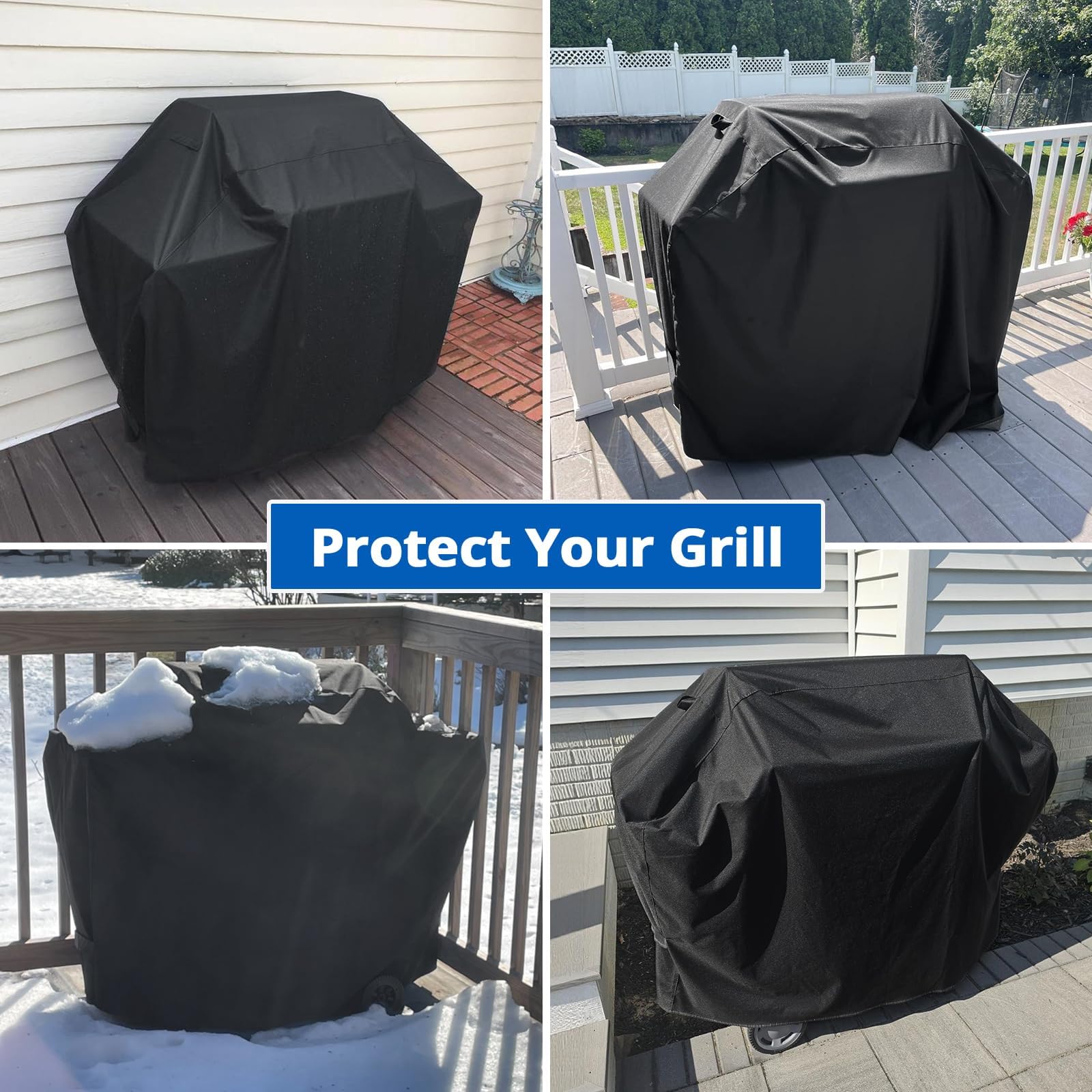SunPatio Gas Grill Cover 60 Inch, Outdoor Heavy Duty Waterproof Barbecue Gas Cover, UV and Fade Resistant, All Weather Protection Compatible for Weber Charbroil Brinkmann Grills and More, Black