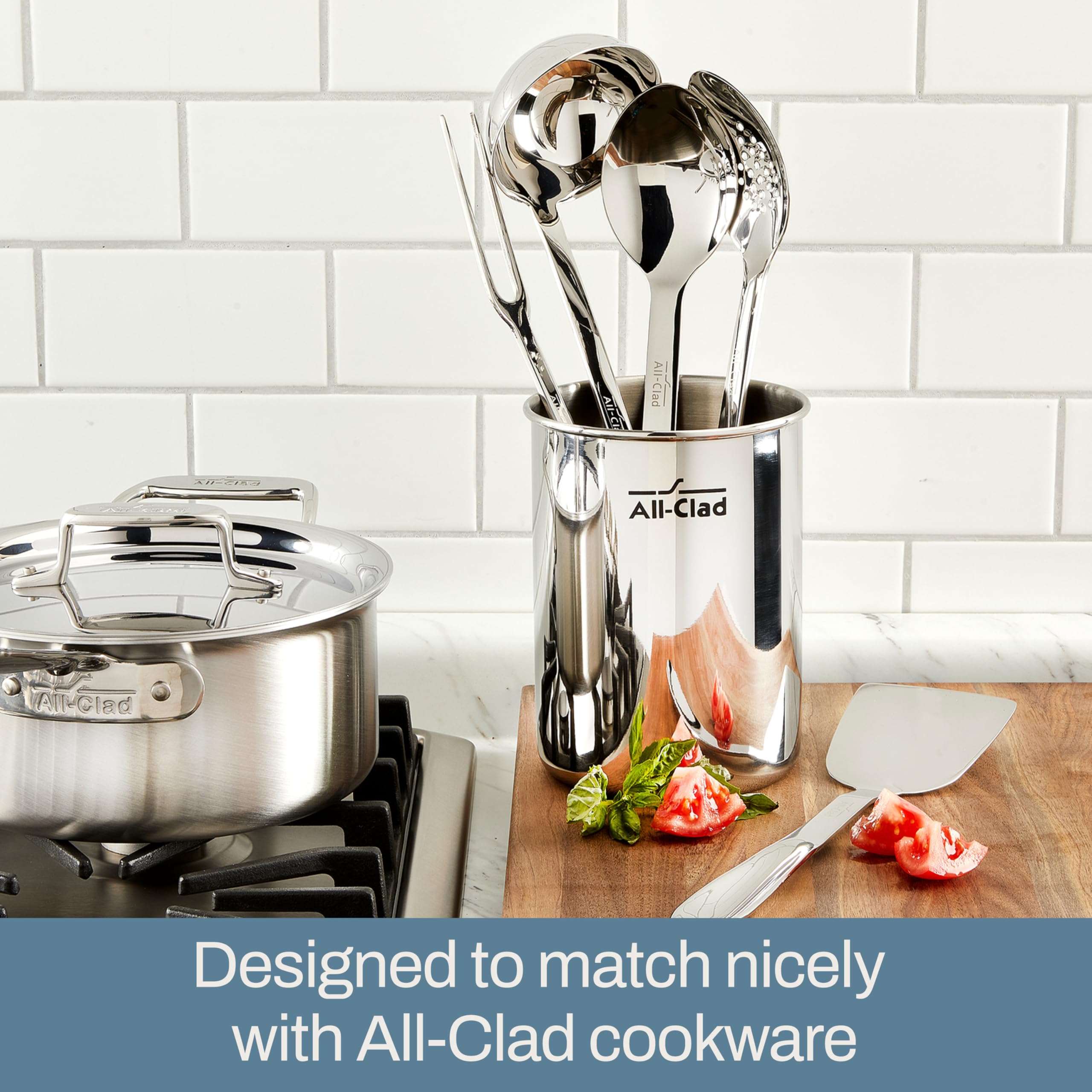 All-Clad Professional Stainless Steel Kitchen Gadgets and Caddy 5 Piece Kitchen Tools, Kitchen Hacks Silver