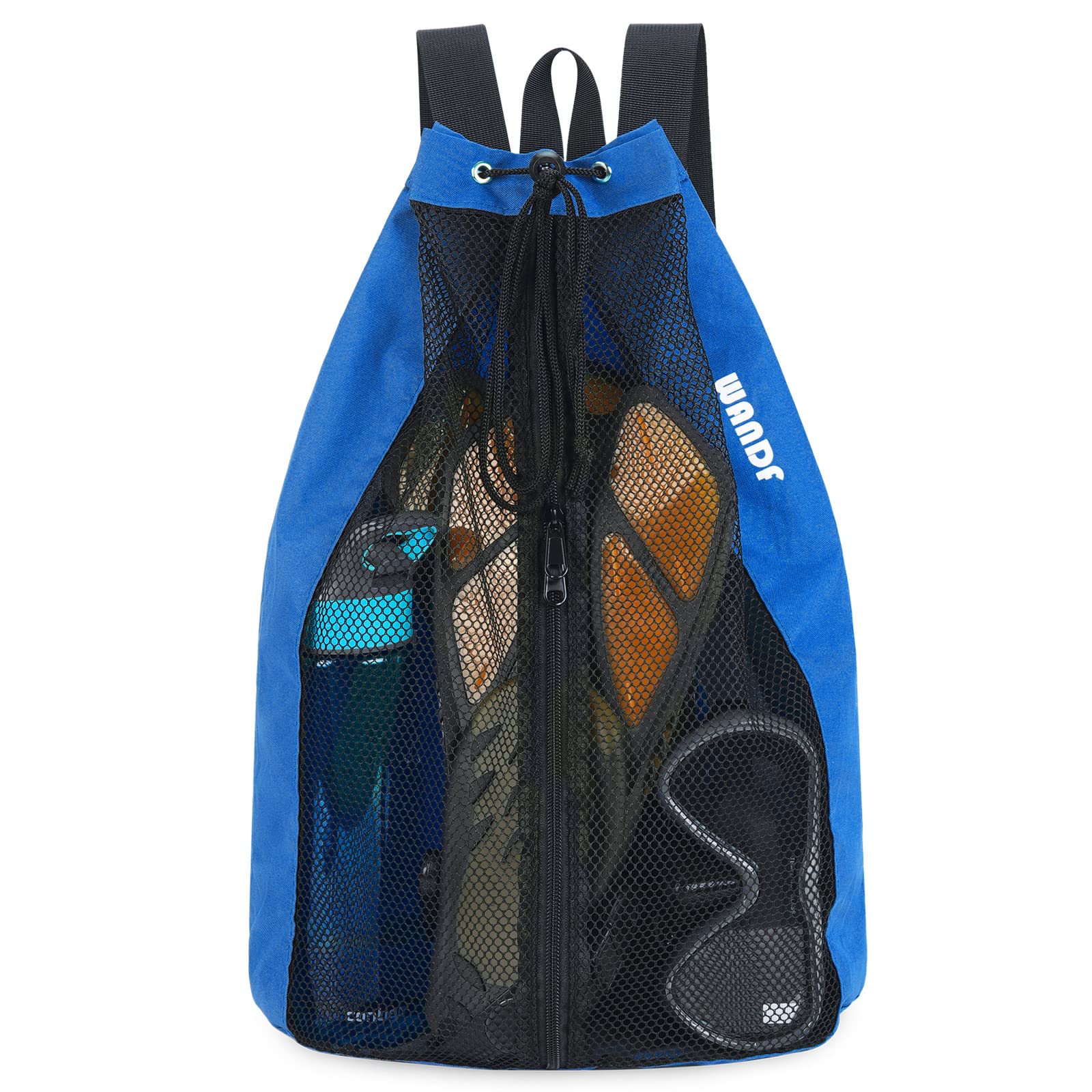 WANDF Swim Bag Mesh Drawstring Backpack Beach Backpack for Swimming, Gym, and Workout Gear(Navy blue.)