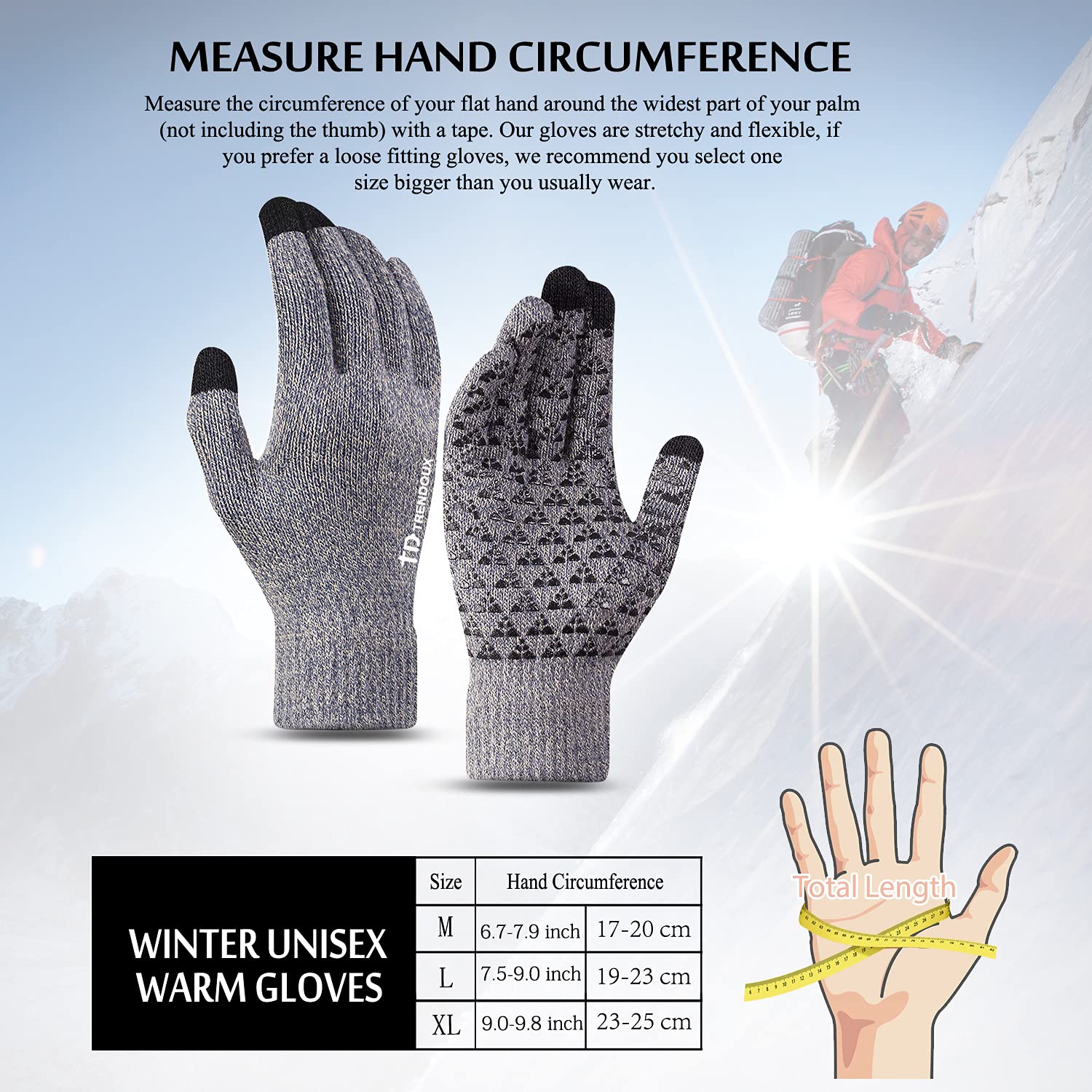 TRENDOUX Gloves Women, Winter Warm Touchscreen Gloves for Men, Knit Texting Driving Gloves Unisex - Anti-Slip Silicone Gel - Soft Liners - Elastic Cuff - Thermal Cold Weather Glove - Light Gray - XL