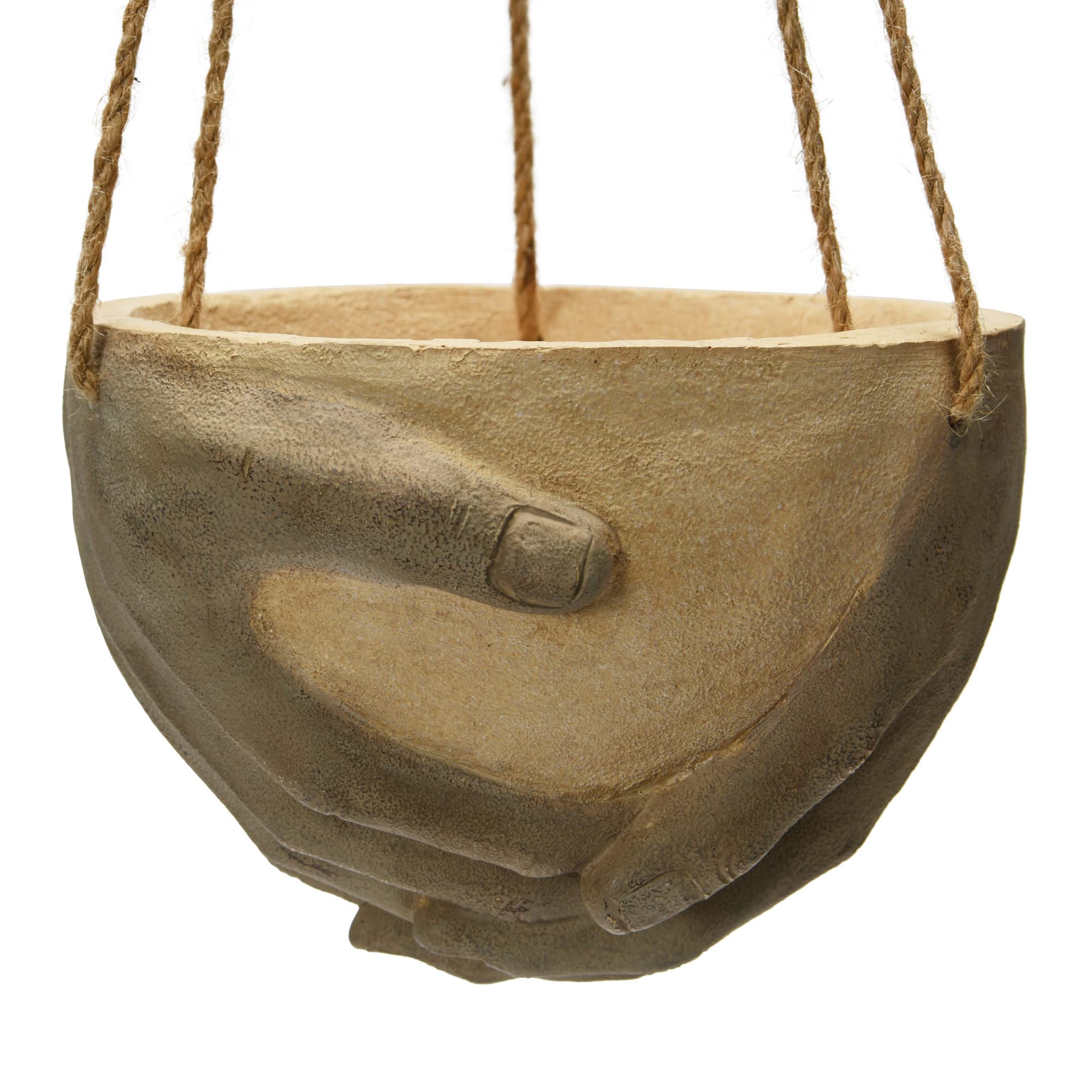 Creative Co-Op Hanging Resin and Cement Planter with Hands and Jute Hanger
