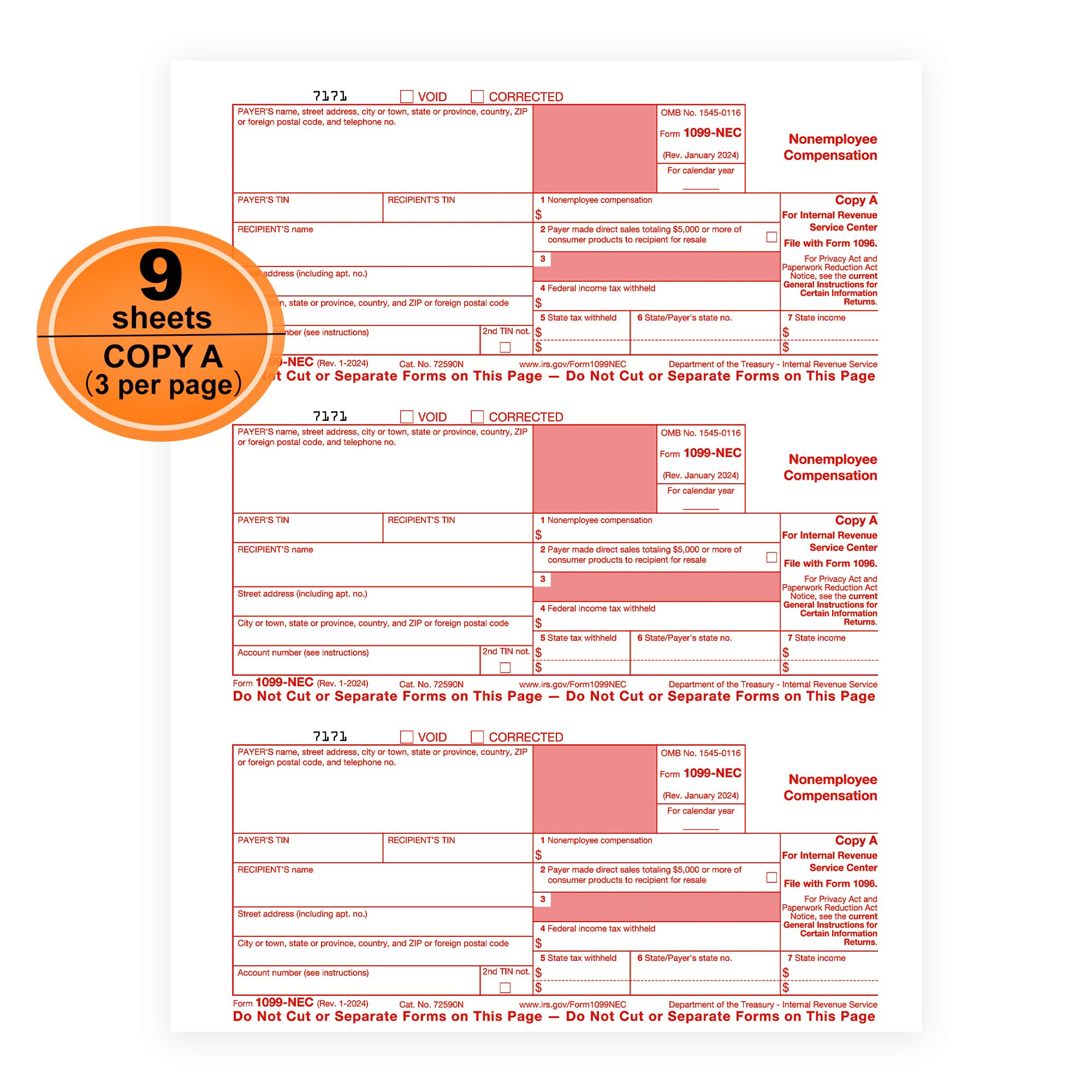 1099-NEC Forms for 2024, 4-Part Tax Forms, Vendor Kit of 25 Laser Forms and 25 Self-Seal Envelopes, Forms Designed for QuickBooks and Other Accounting Software