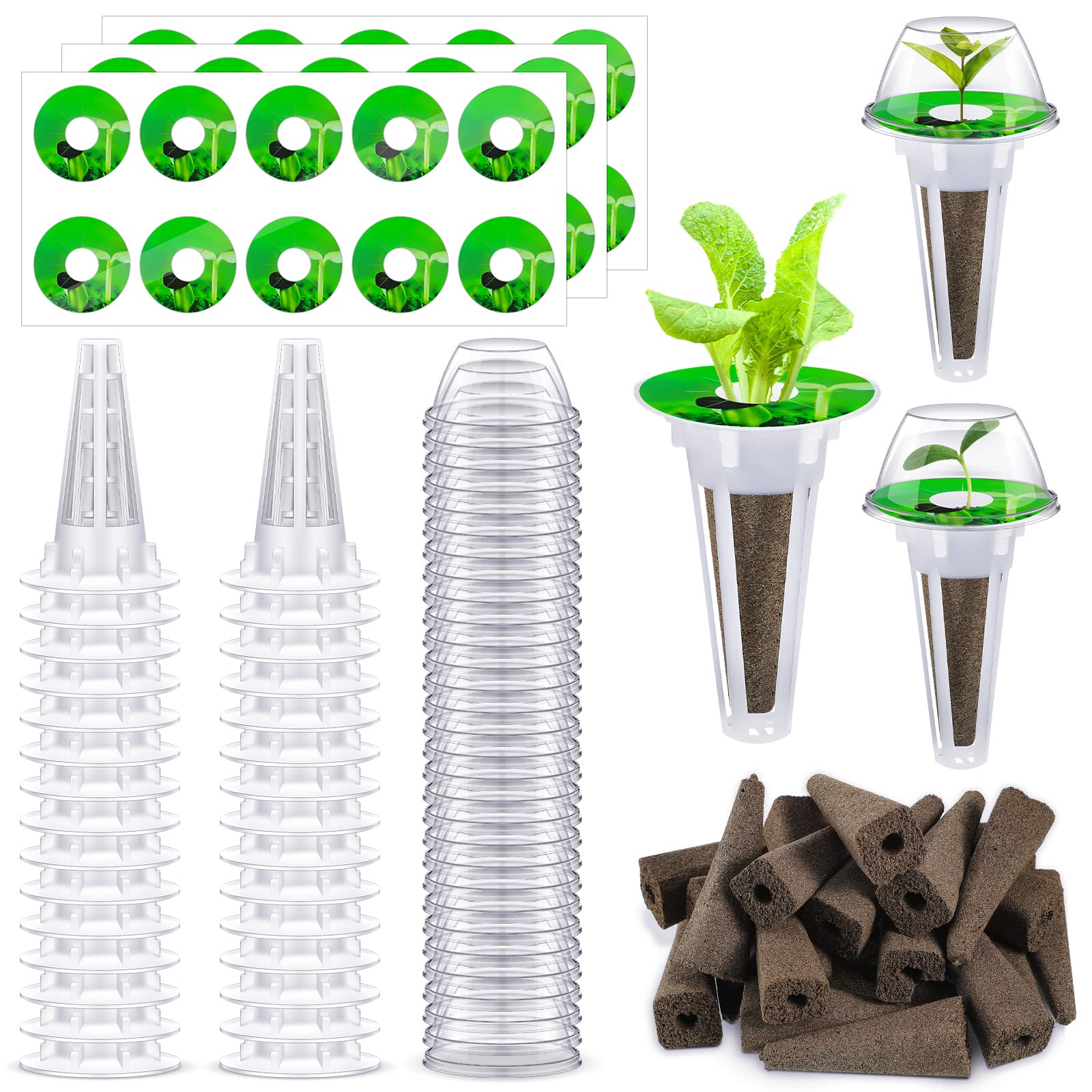 Vesici 120 Pieces Hydroponic Garden Accessories Pod Kit Including Grow Baskets Transparent Insulation Lids Plant Grow Sponges Labels for Seed Starting System