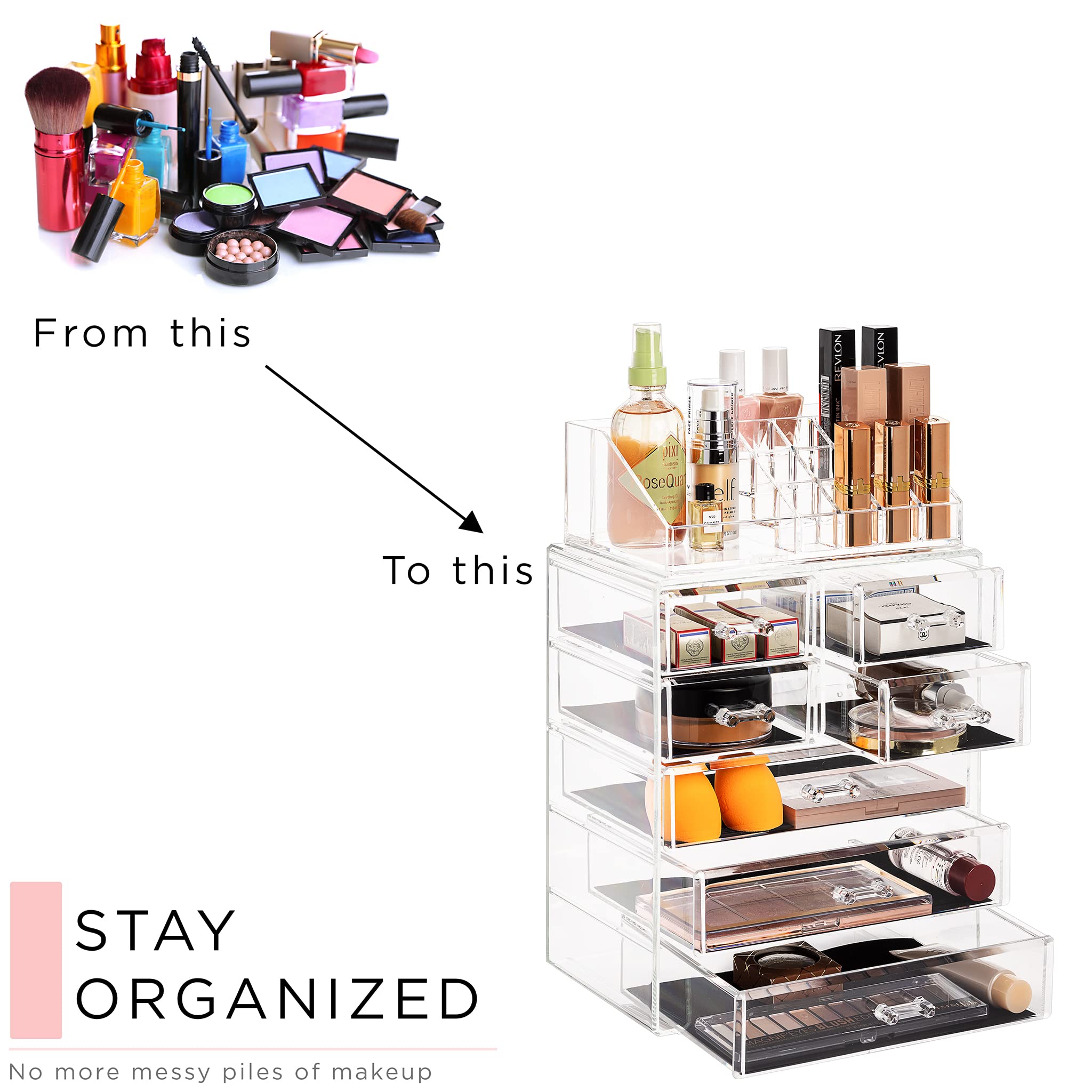 Sorbus Clear Cosmetic Makeup Organizer - Make Up & Jewelry Storage, Case & Display - Spacious Design - Great Holder for Dresser, Bathroom, Vanity & Countertop (3 Large, 4 Small Drawers)