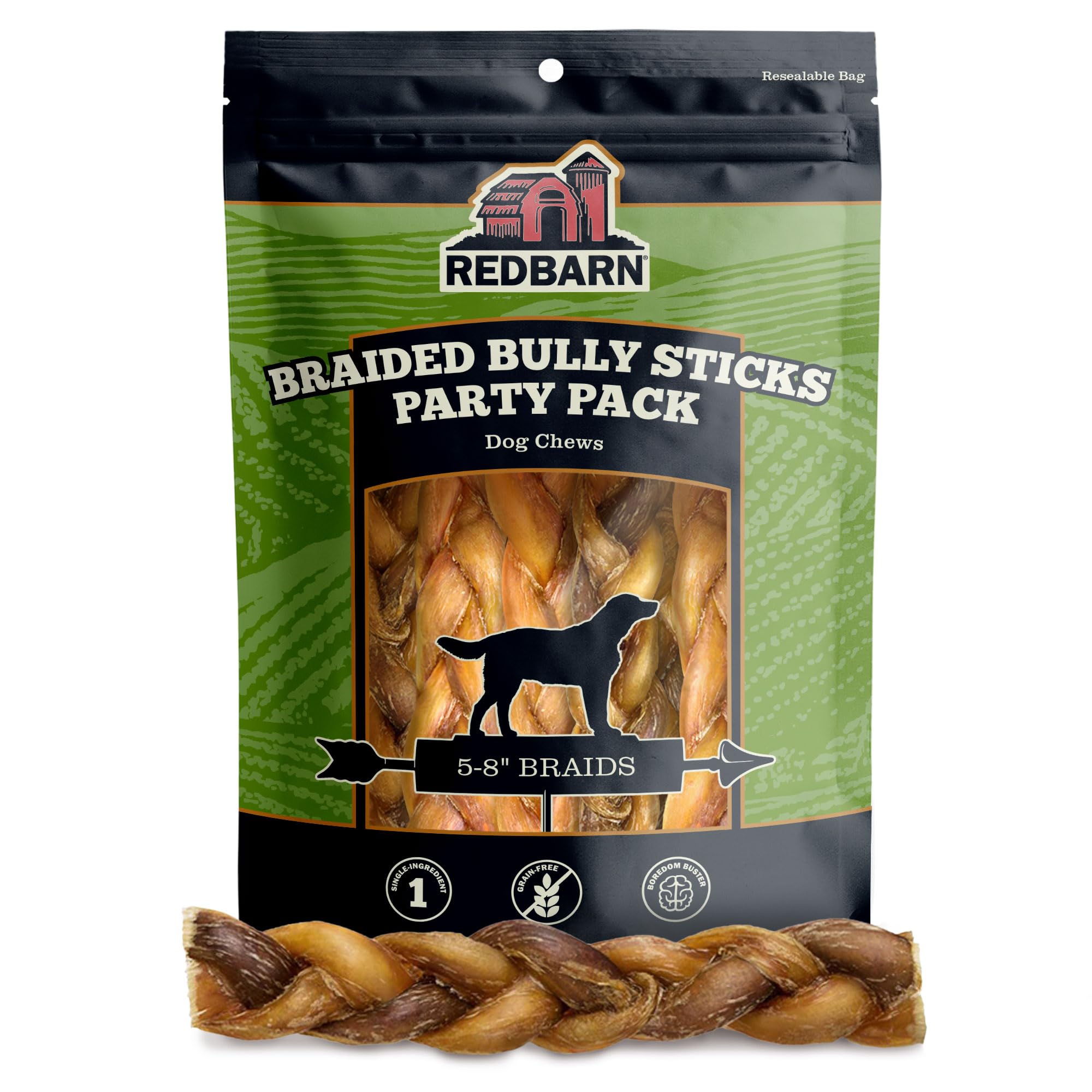 Redbarn Pet Products All Natural 5-8" Braided Bully Sticks for Small & Large Dogs - Healthy Long Lasting Beef Chews Variety Party Pack - Single Ingredient Low Odor Rawhide Free - 8 oz Bag