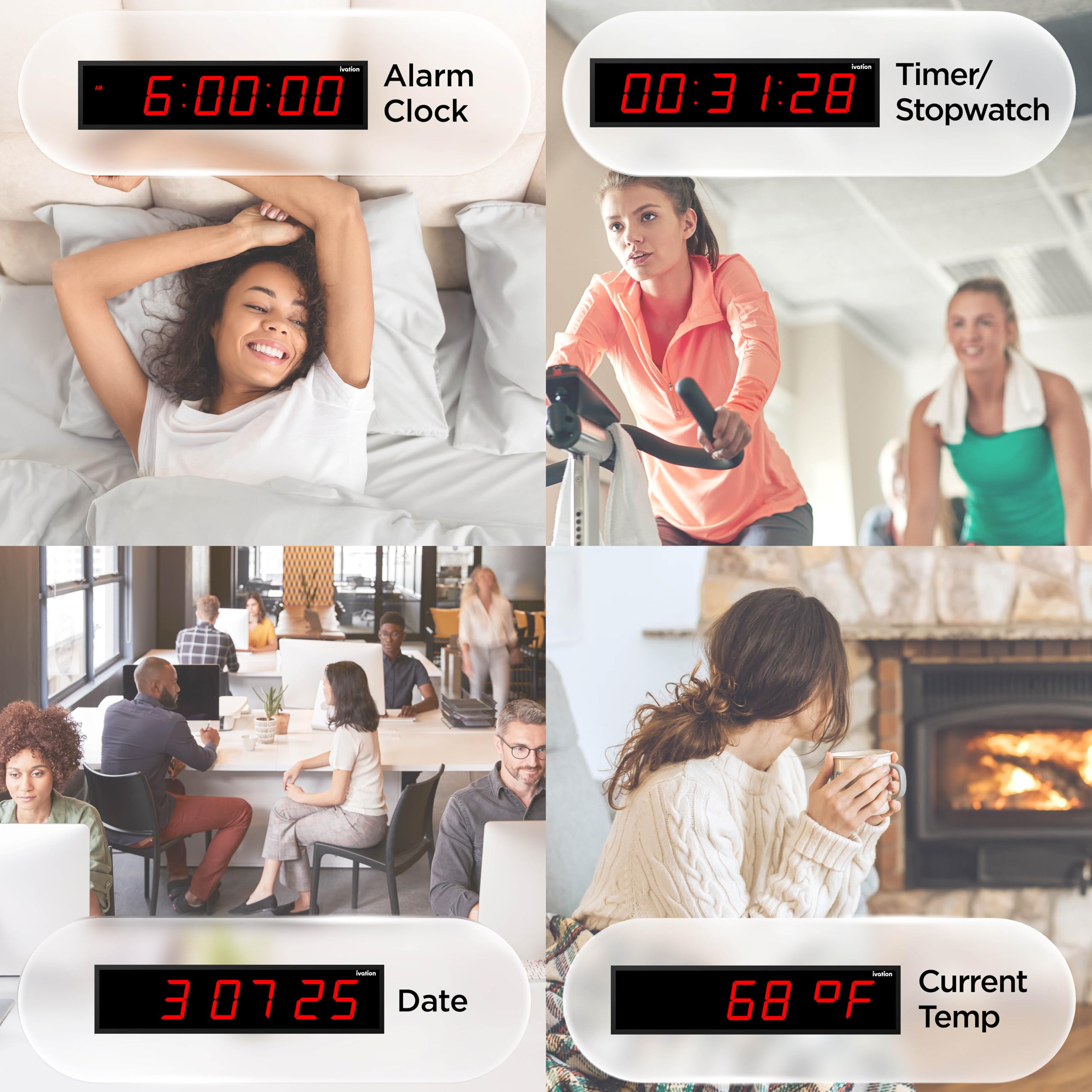 Ivation Oversized 36" Large Digital LED Clock | Big Digital Clock w/Multi-Function Display – Stopwatch, Timer, Alarms, Temp & Date | 6 Brightness Levels, Time Memory & Remote (Red)