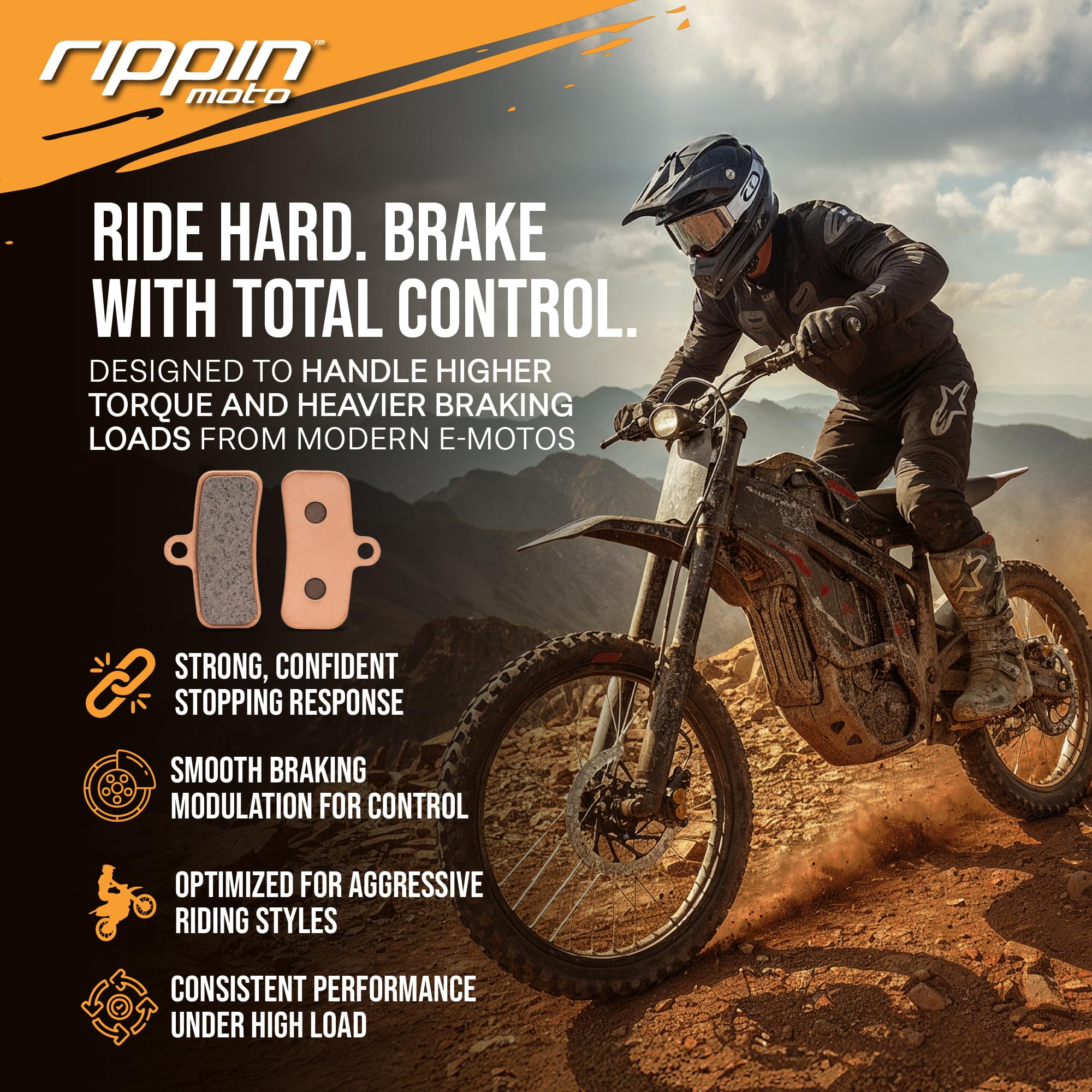 Rippin Moto Sintered Brake Pads for Electric Dirt Bikes (Large Pad – Talaria MX5 / E-Ride PRO SR & 3.0 / SRPNT/Altis Sigma)