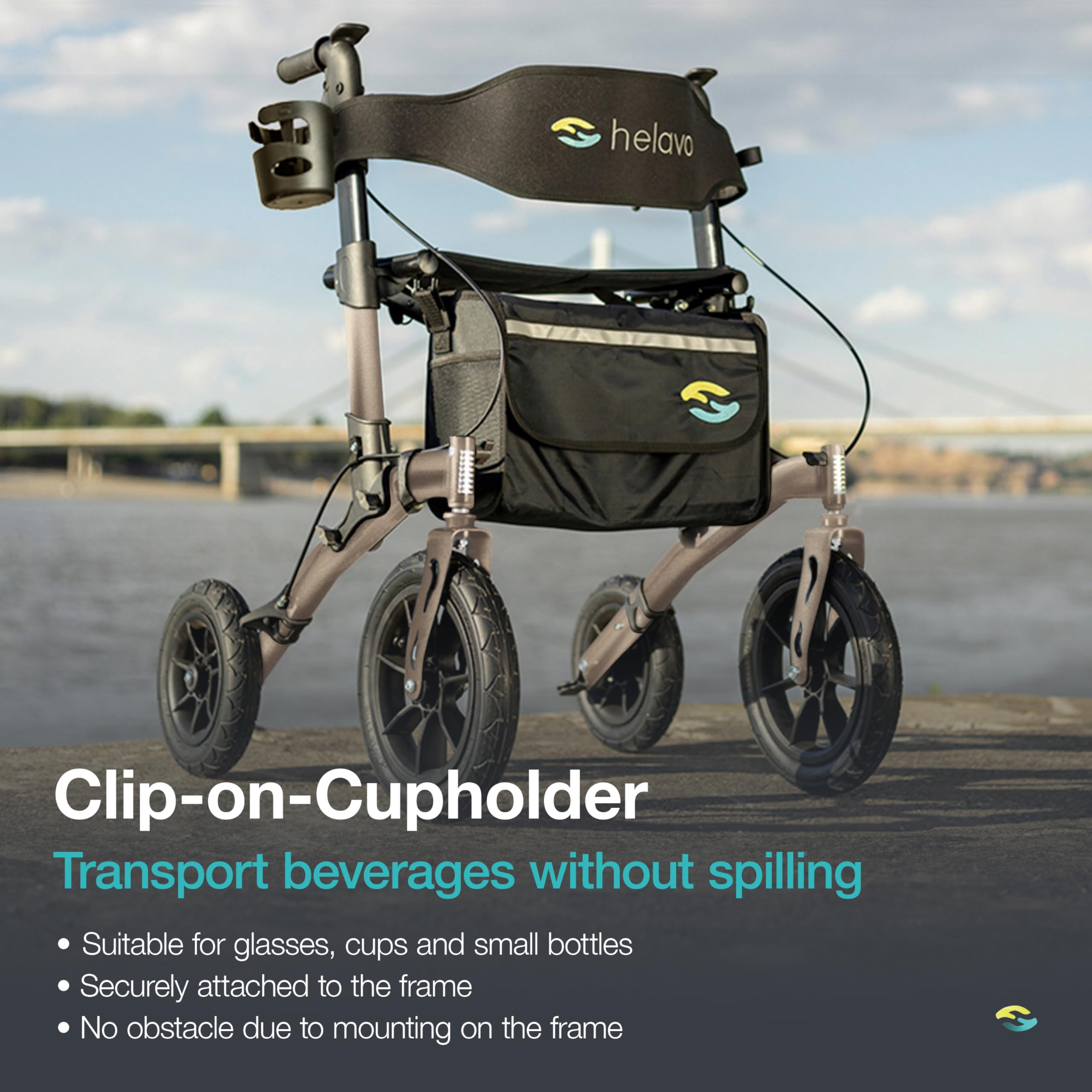 Helavo All Terrain Walker Rollator with 12” Pneumatic Tires – Foldable Outdoor Walkers for Seniors with Seat, Lightweight & Adjustable Height, Shock-Absorbing for Comfort on Any Surface