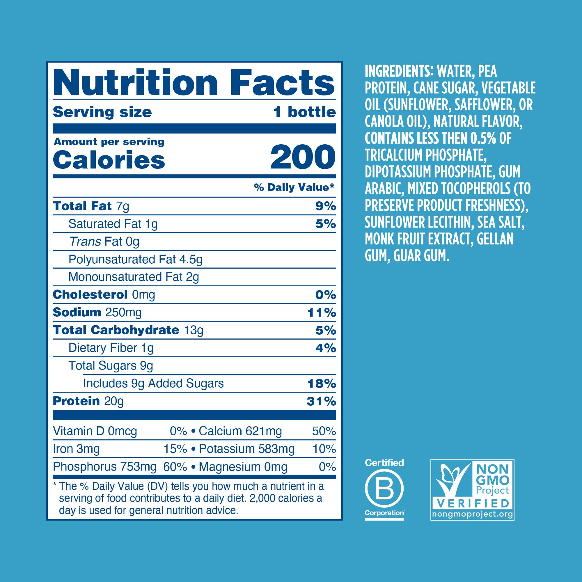 Ripple Vegan Protein Shake | Vanilla | 20g Nutritious Plant Based Pea Protein | Shelf Stable | No GMOs, Soy, Nut, Gluten, Lactose | 12 Oz, 12 Pack